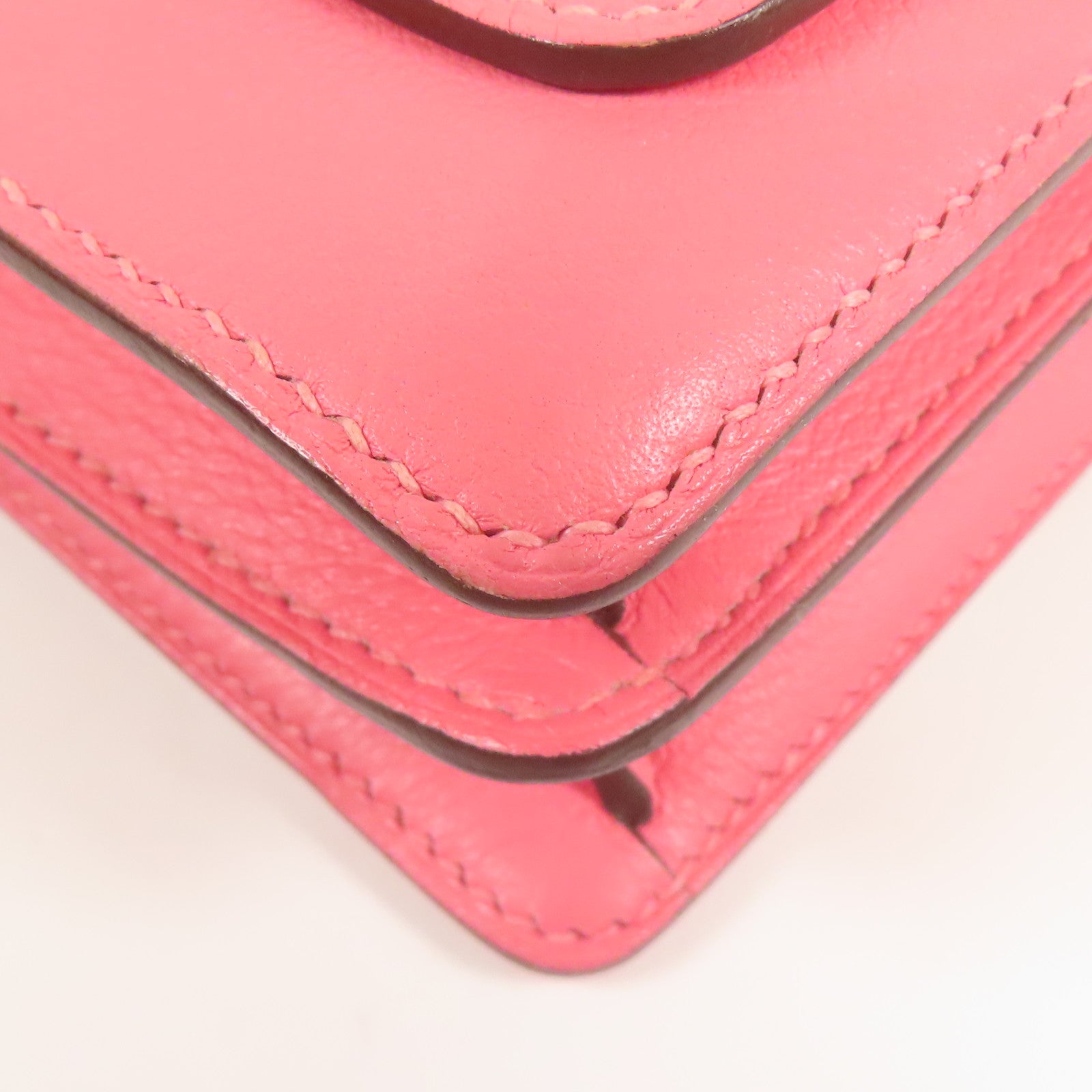 HERMES Evercolor皮革Mini Roulis銀扣肩背袋Rose Azalee