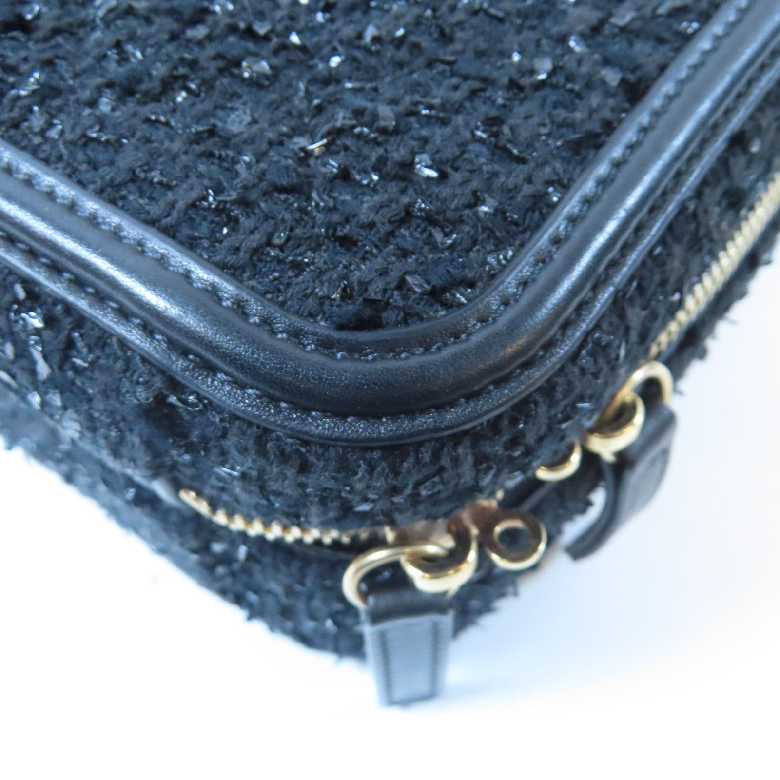 CHANEL 【激減優惠】菱格Tweed Vanity Case金扣鏈帶手挽肩背兩用袋黑色