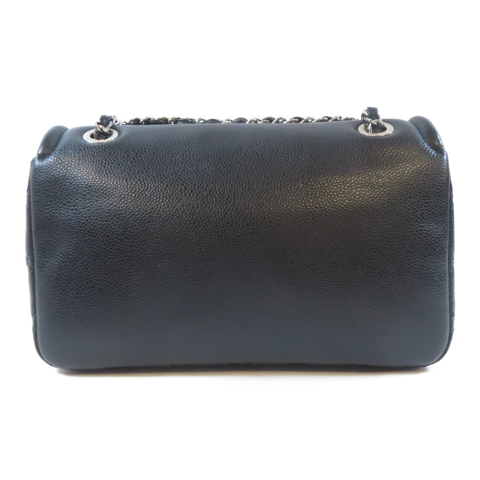 CHANEL Caviar皮革Chain Shoulder Bag銀扣鏈帶肩背袋黑色