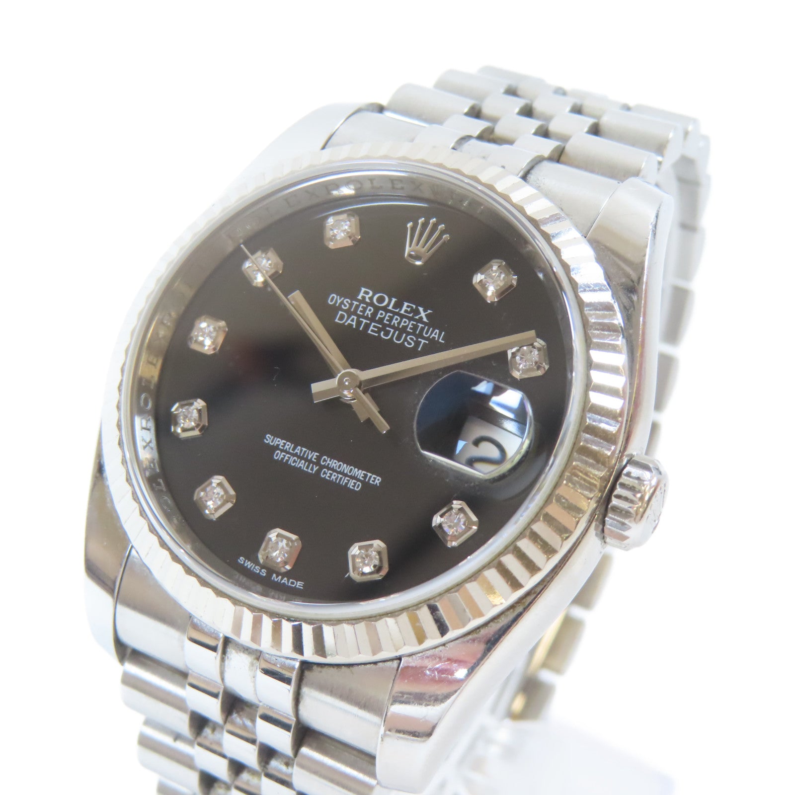 ROLEX Datejust 18K白金/不鏽鋼/鑽石手錶自動機芯黑色