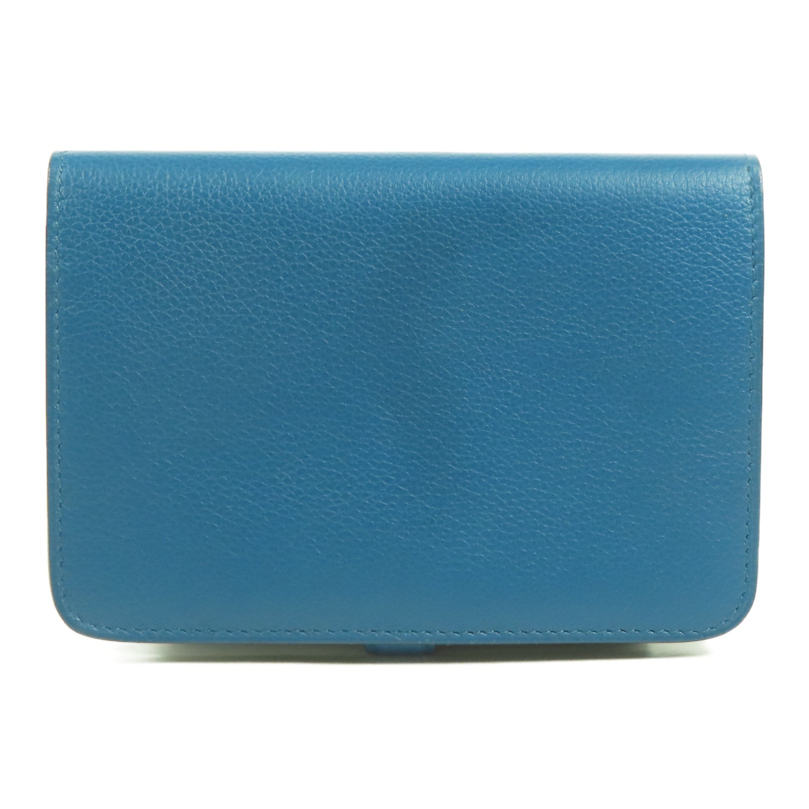 HERMES Evercolor皮革Dogon Compact銀扣錢包Bleu De Galice