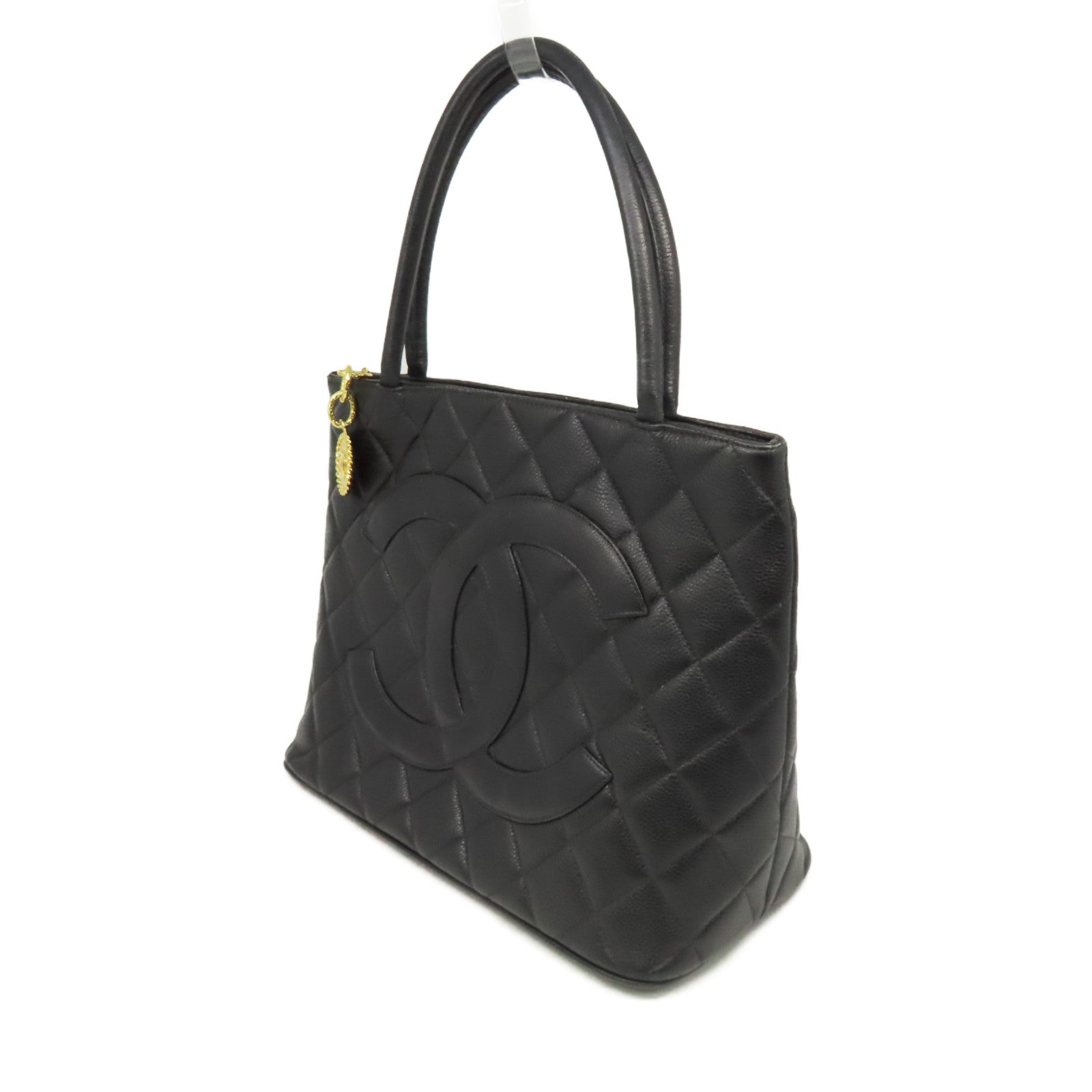 CHANEL 【激減優惠】菱格牛皮皮革Vintage Handbag金扣手挽袋黑色