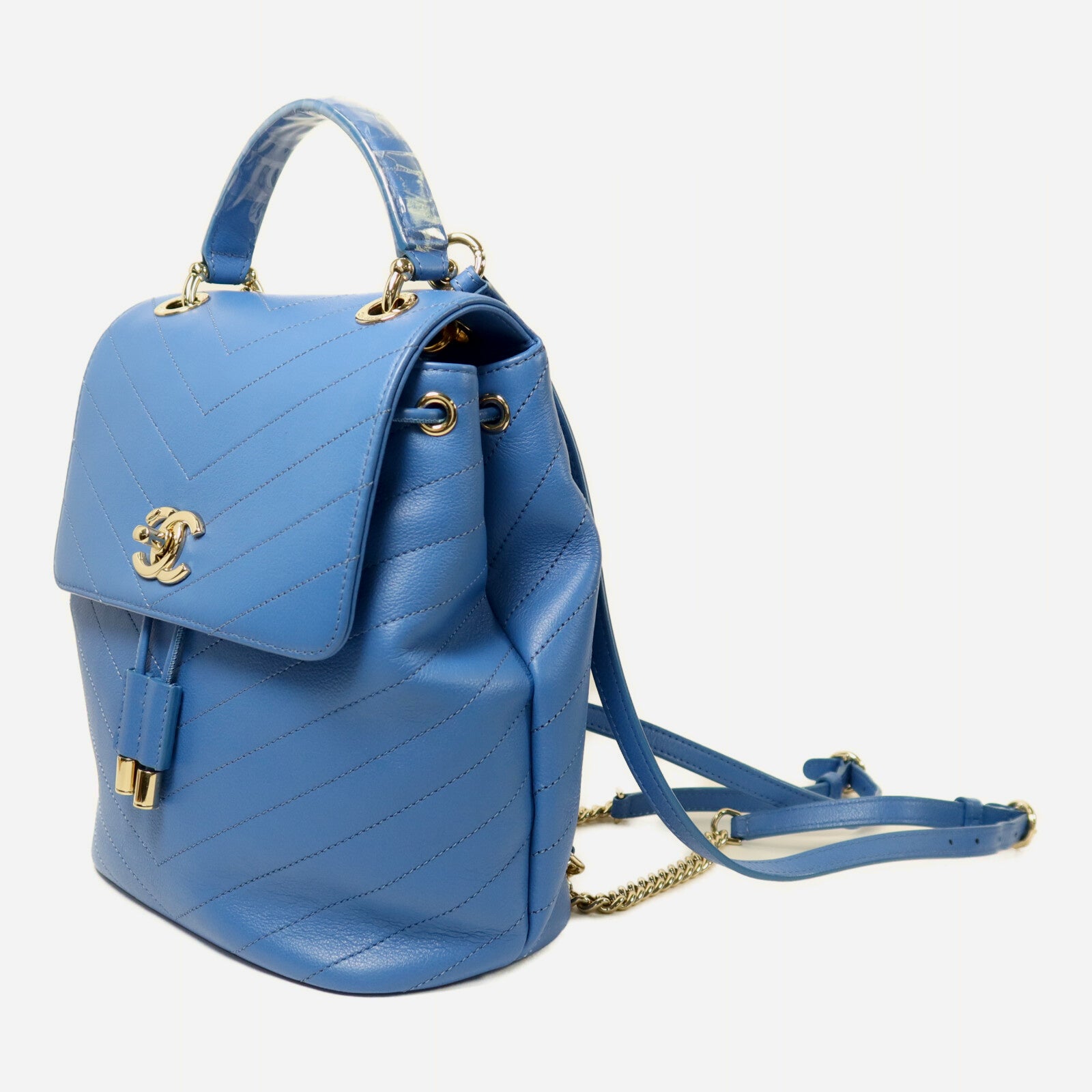 CHANEL 【激減優惠】牛皮皮革Backpack金扣鏈帶背包