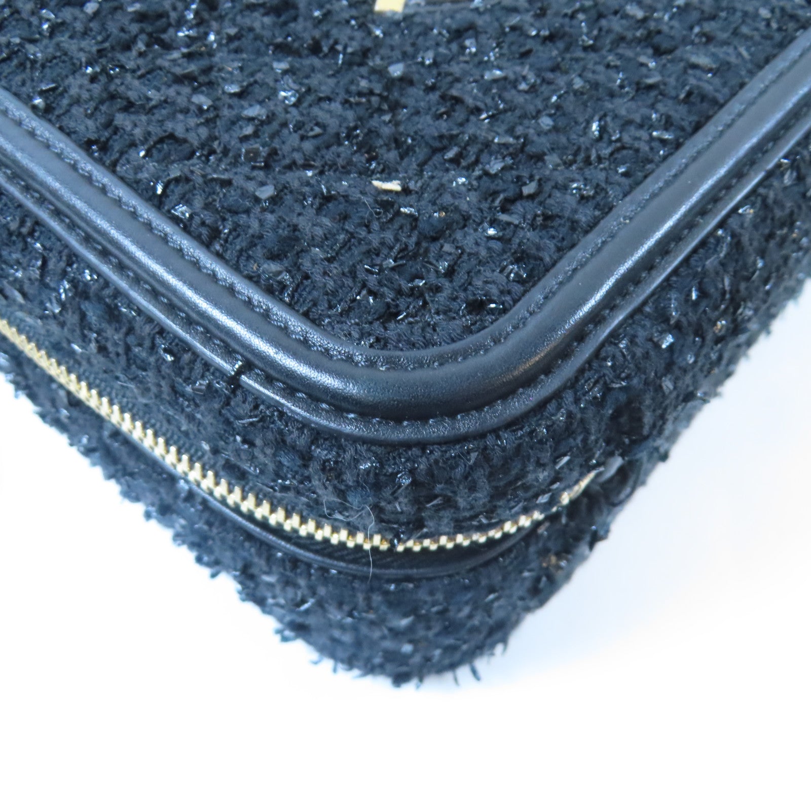 CHANEL 【激減優惠】菱格Tweed Vanity Case金扣鏈帶手挽肩背兩用袋黑色