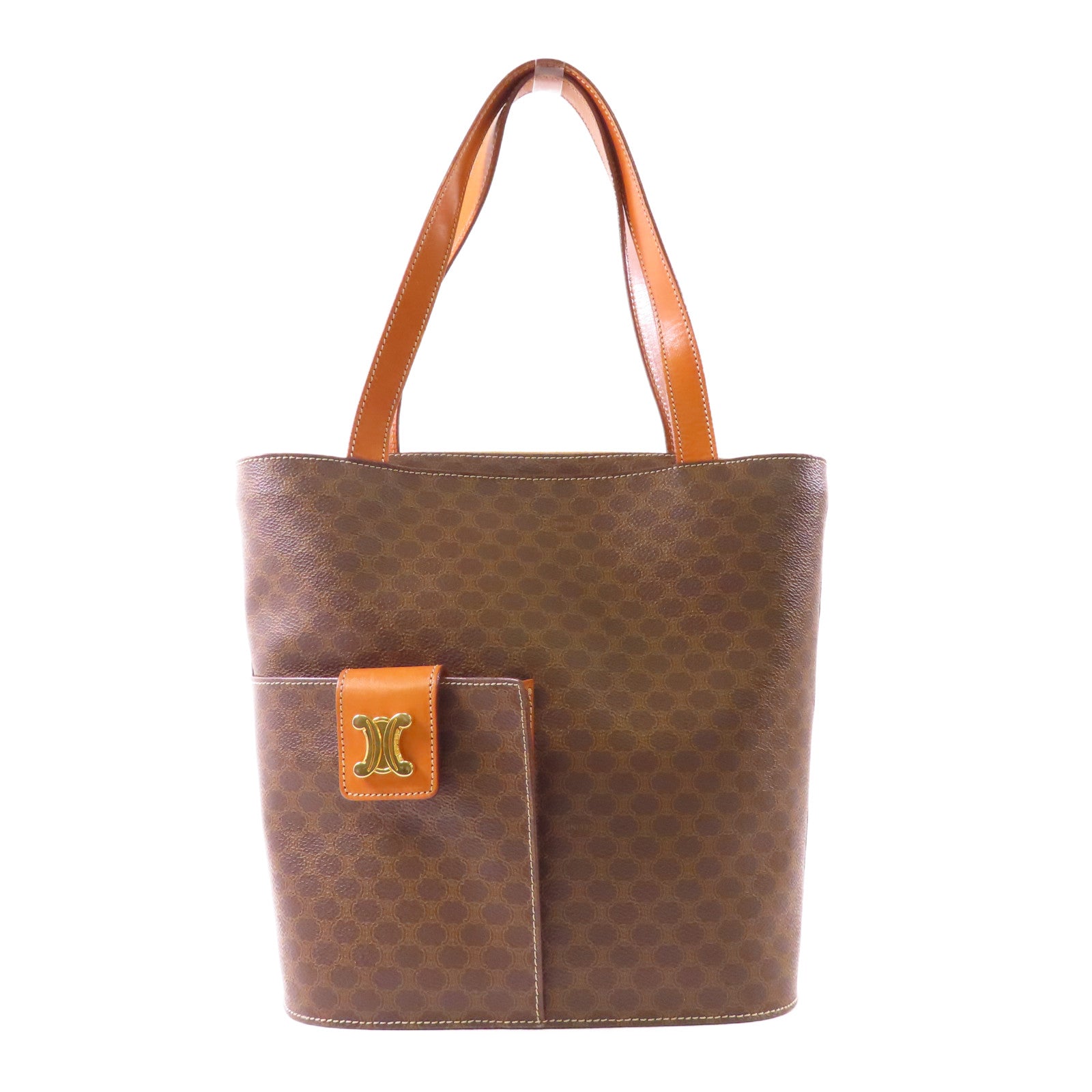 CELINE 塗層帆布Macadam Triomphe Tote 金扣肩背袋