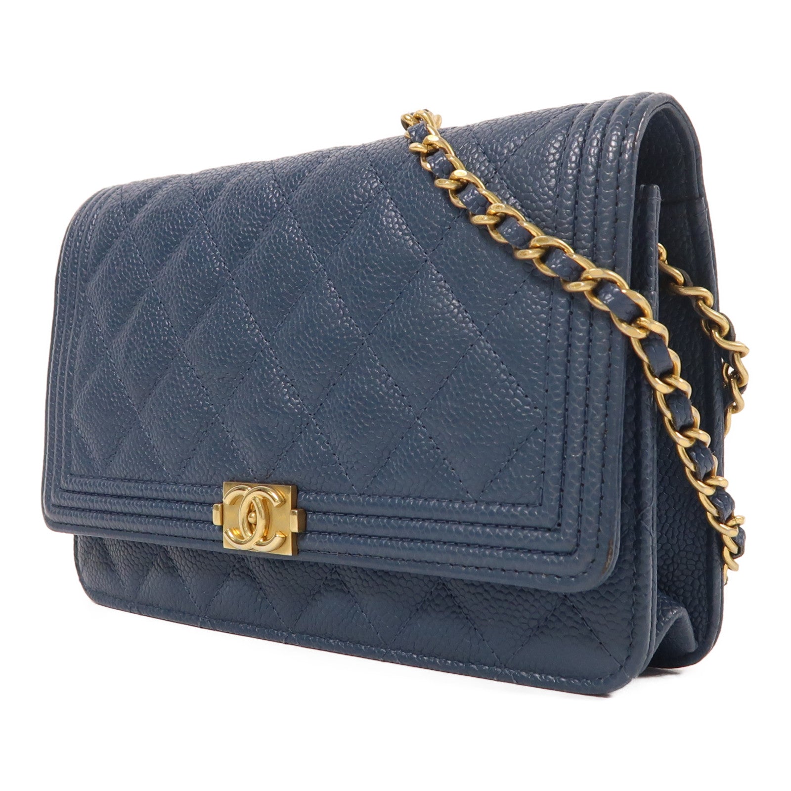 CHANEL 牛皮皮革Boy Wallet On Chain金扣鏈帶肩背袋