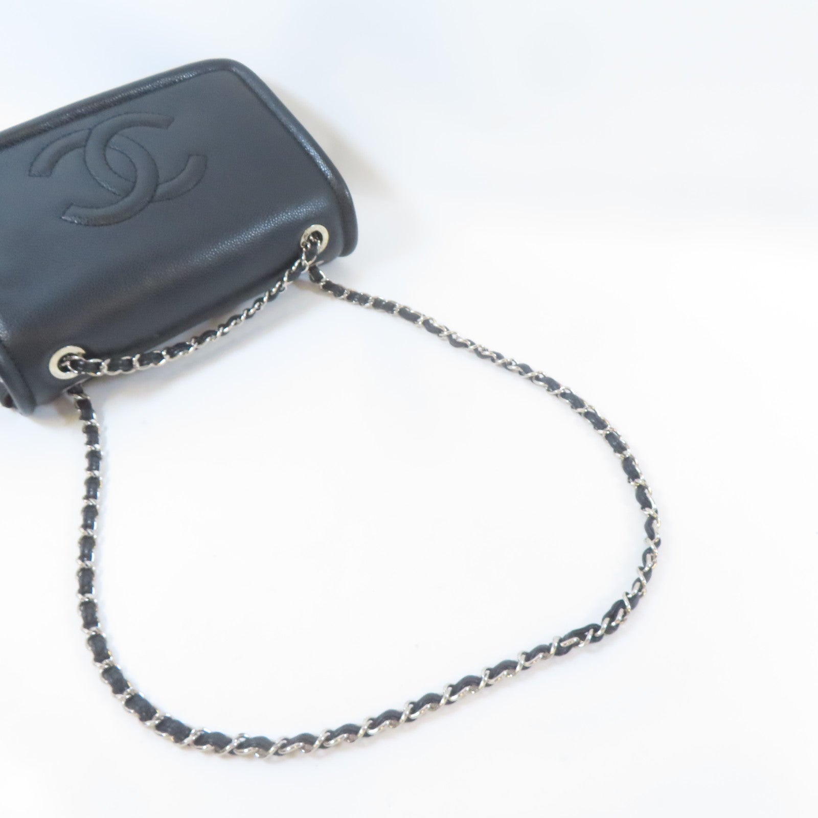 CHANEL Caviar皮革Chain Shoulder Bag銀扣鏈帶肩背袋黑色