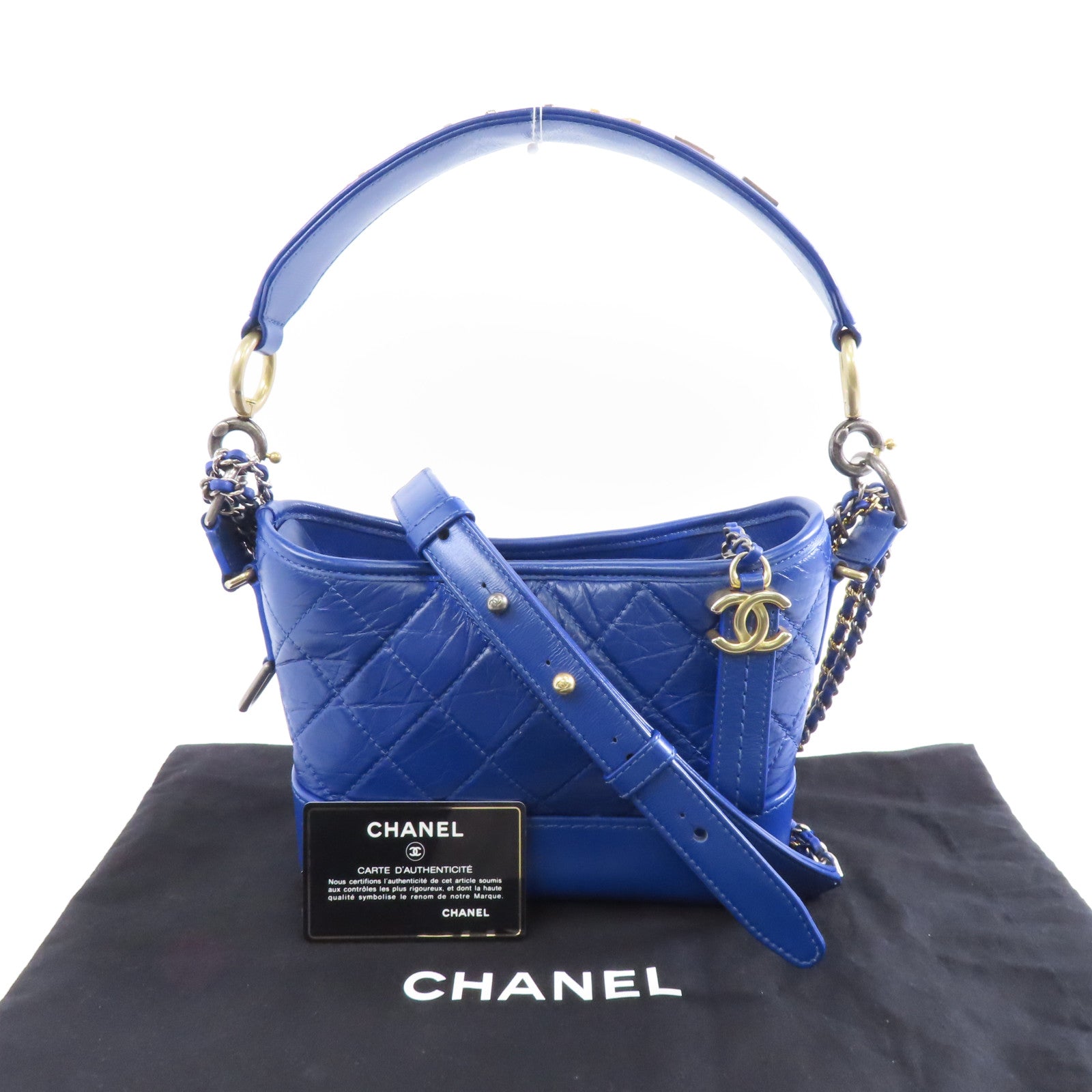 CHANEL 【激減優惠】菱格Aged Calf皮革Gabrielle Small金扣/銀扣鏈帶肩背袋藍色