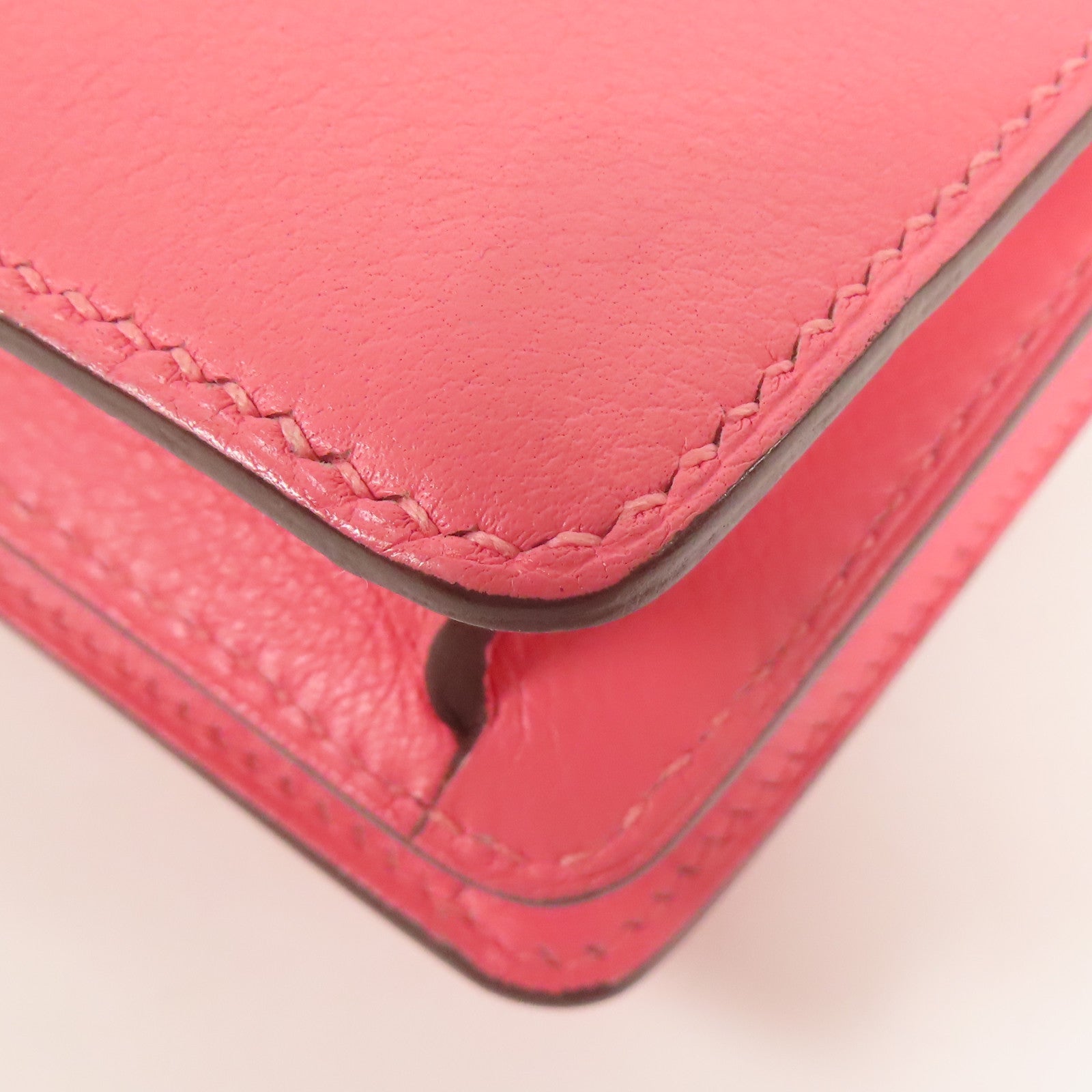 HERMES Evercolor皮革Mini Roulis銀扣肩背袋Rose Azalee