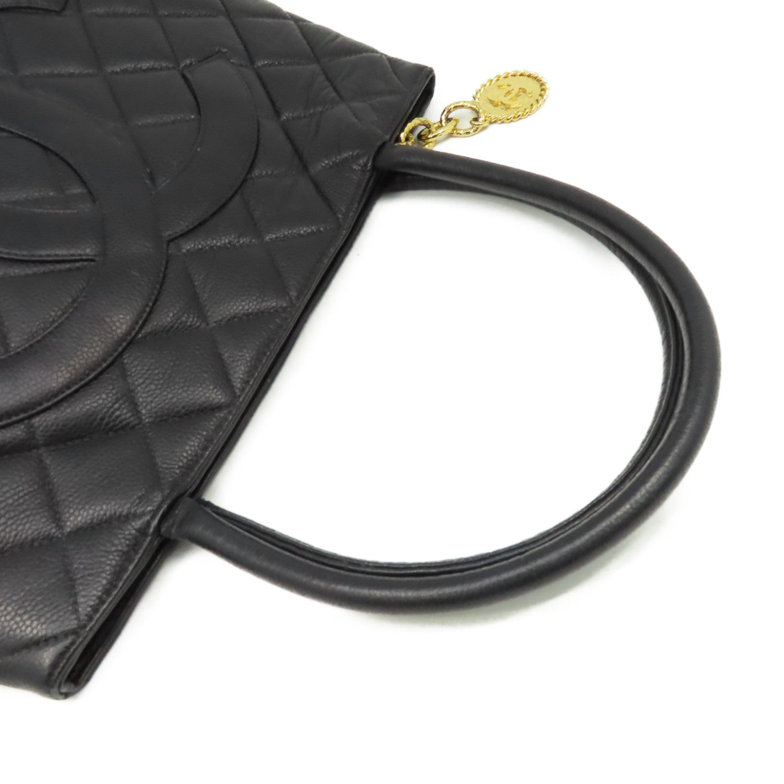 CHANEL 【激減優惠】菱格牛皮皮革Vintage Handbag金扣手挽袋黑色