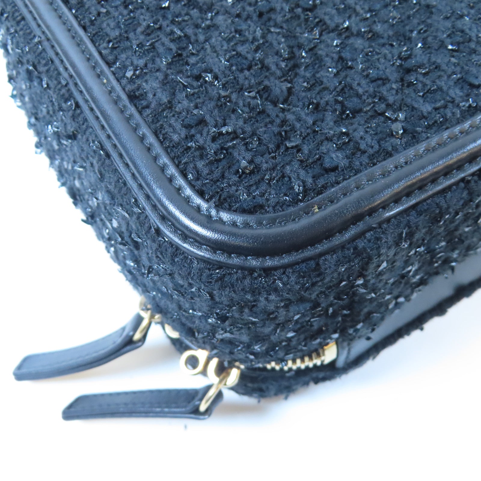 CHANEL 【激減優惠】菱格Tweed Vanity Case金扣鏈帶手挽肩背兩用袋黑色