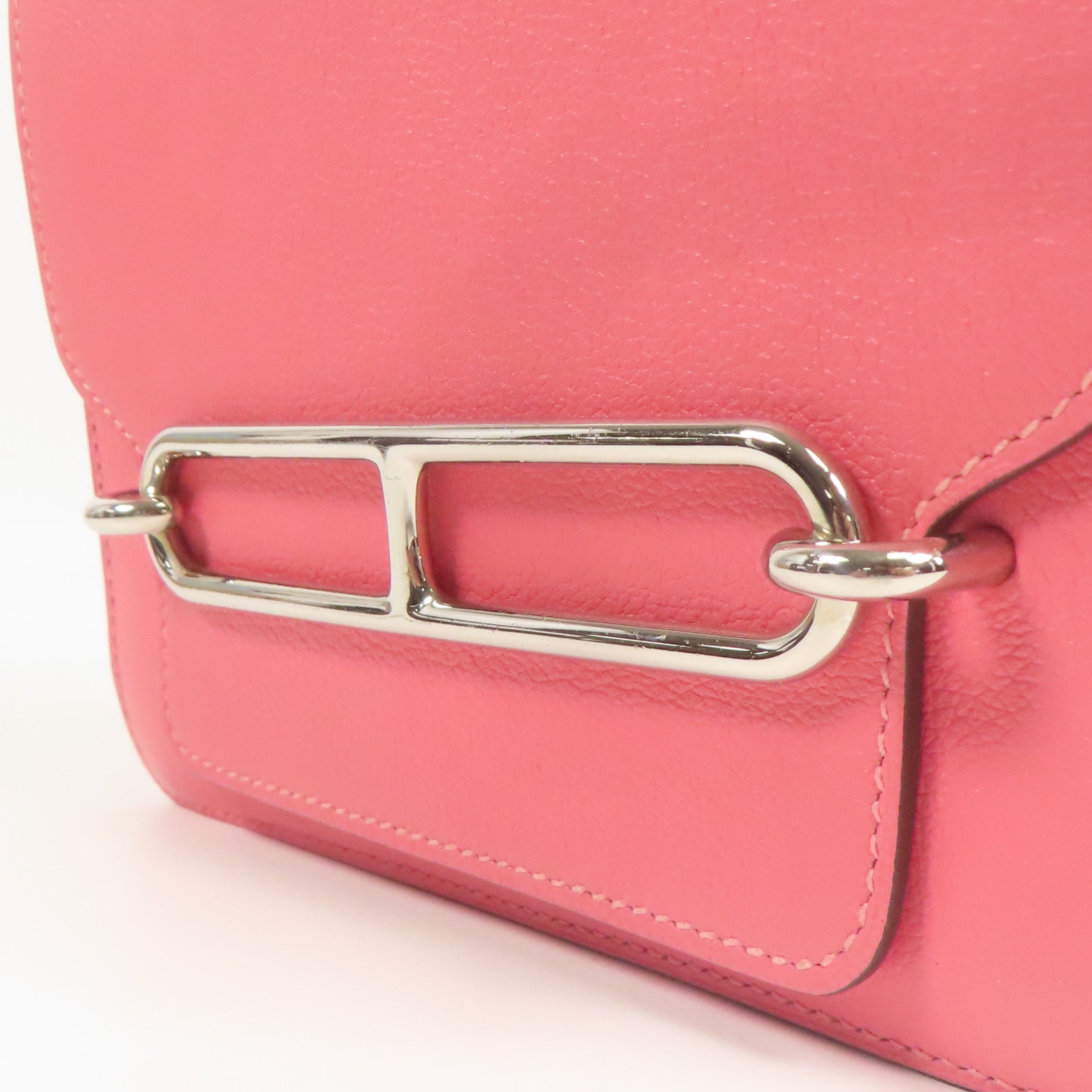 HERMES Evercolor皮革Mini Roulis銀扣肩背袋Rose Azalee