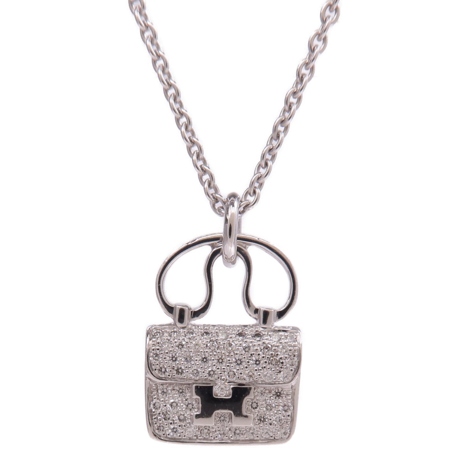 HERMES 18K白金Amulettes Constance Pendant鑽石項鍊