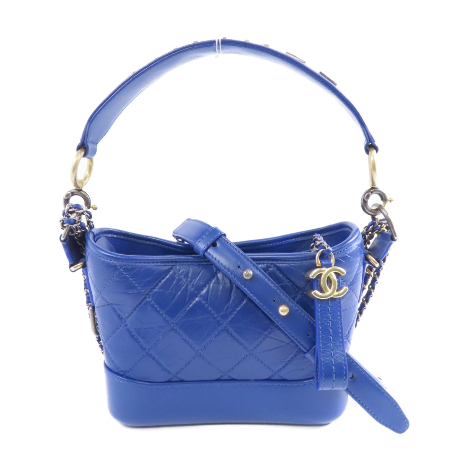 CHANEL 【激減優惠】菱格Aged Calf皮革Gabrielle Small金扣/銀扣鏈帶肩背袋藍色