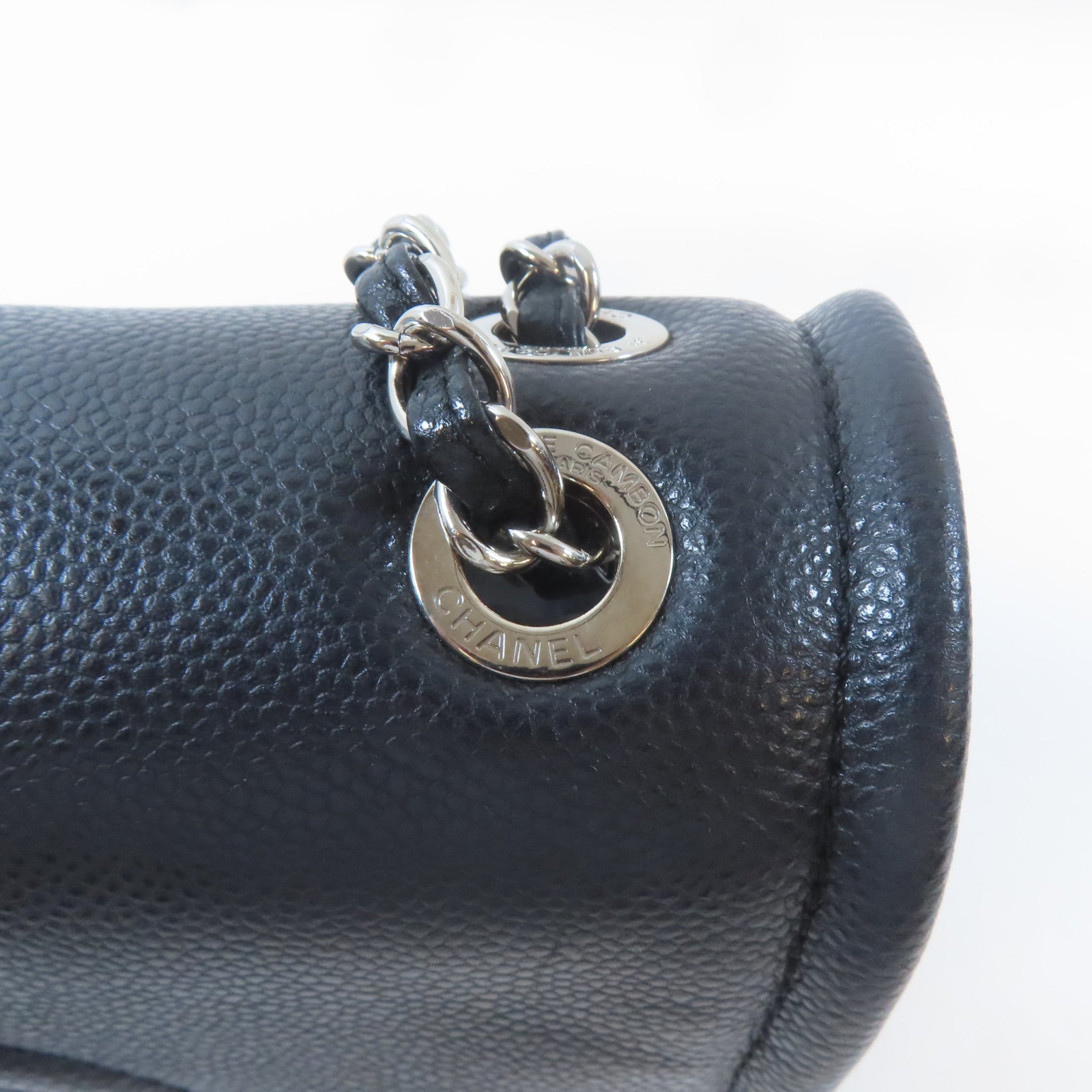 CHANEL Caviar皮革Chain Shoulder Bag銀扣鏈帶肩背袋黑色