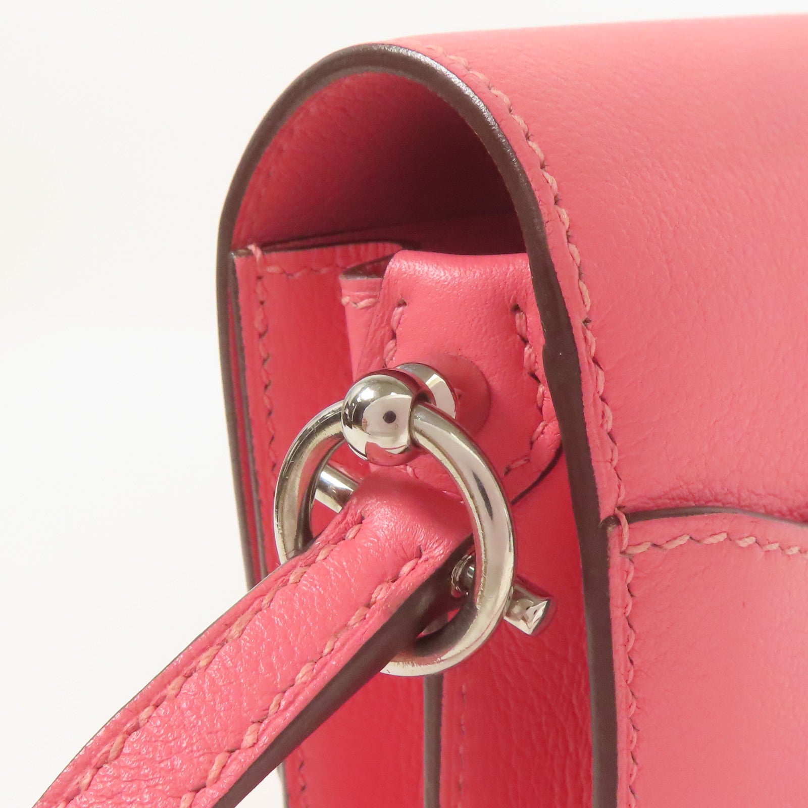 HERMES Evercolor皮革Mini Roulis銀扣肩背袋Rose Azalee