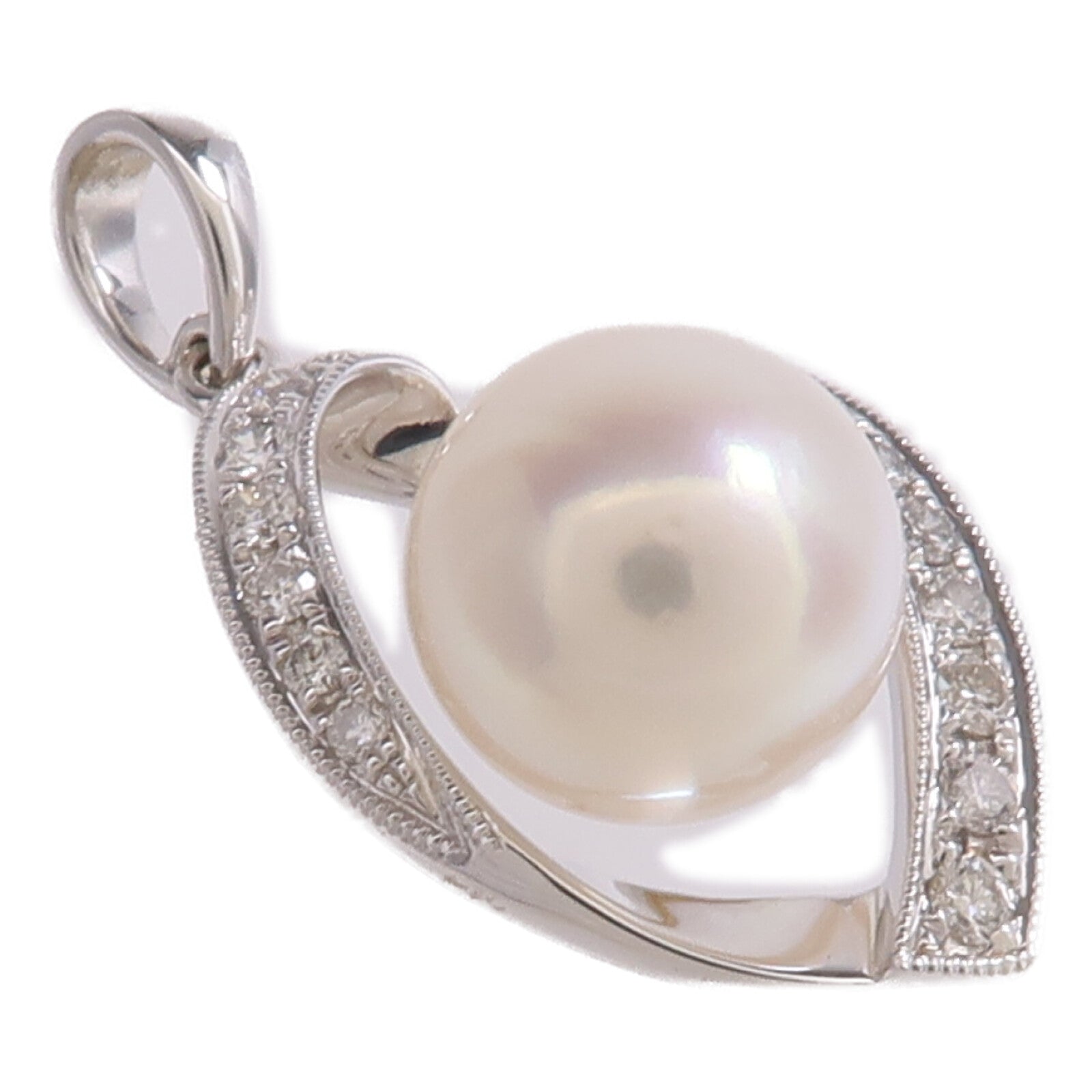 JEWELRY 18K白金Pearl Diamond Pendant Top珍珠/鑽石吊墜