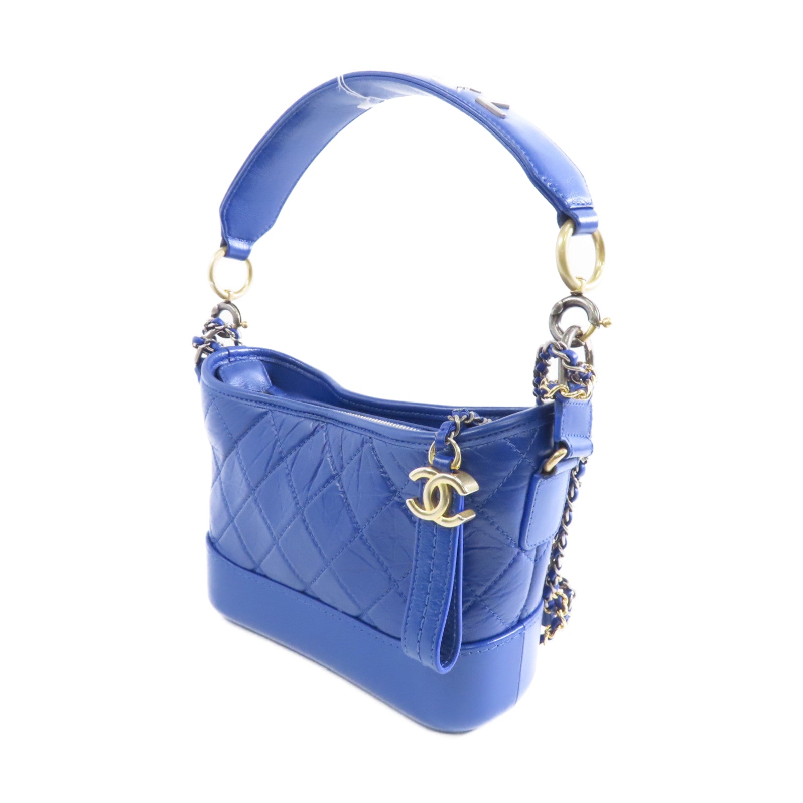 CHANEL 【激減優惠】菱格Aged Calf皮革Gabrielle Small金扣/銀扣鏈帶肩背袋藍色