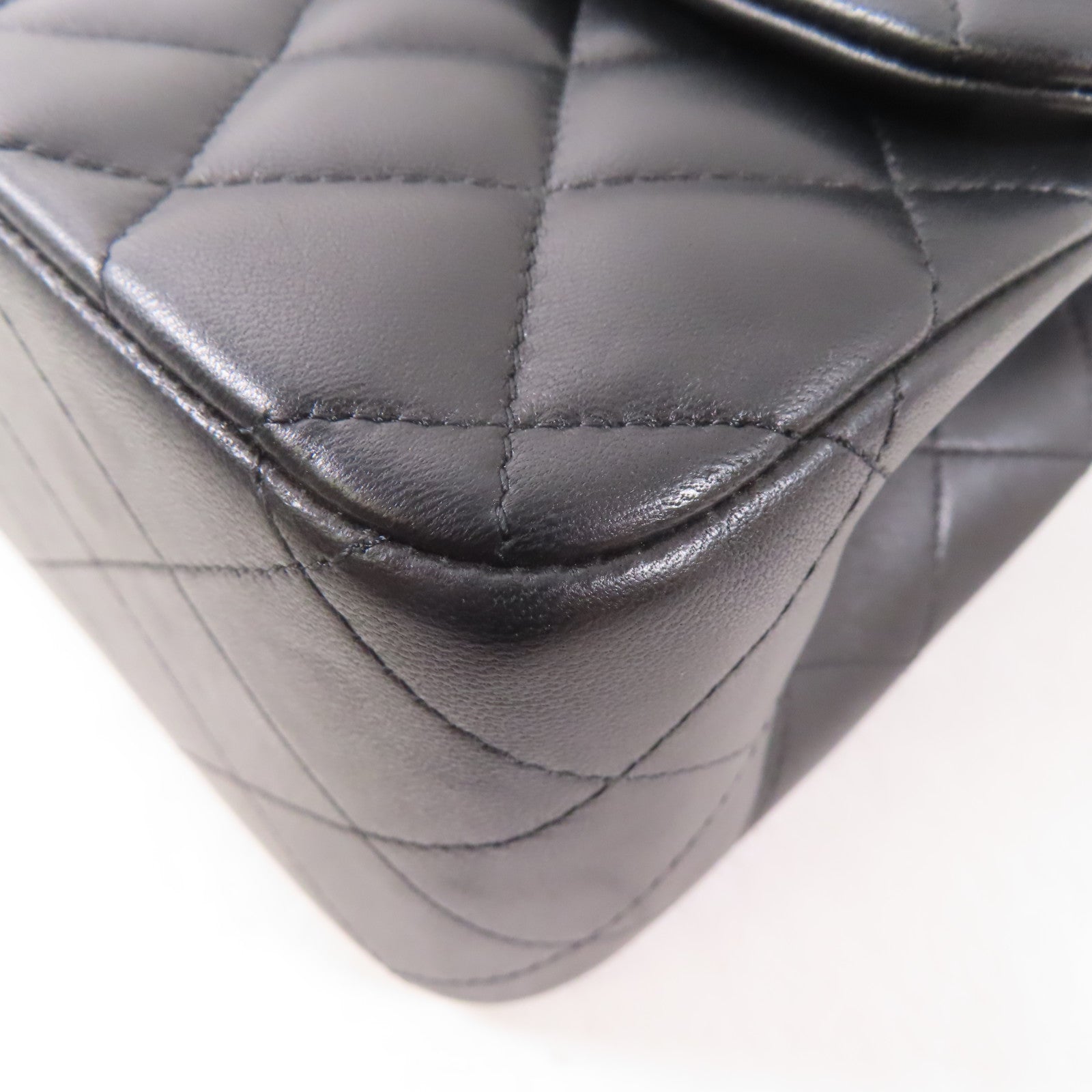 CHANEL 羊皮皮革Large Classic銀扣鏈帶肩背袋黑色