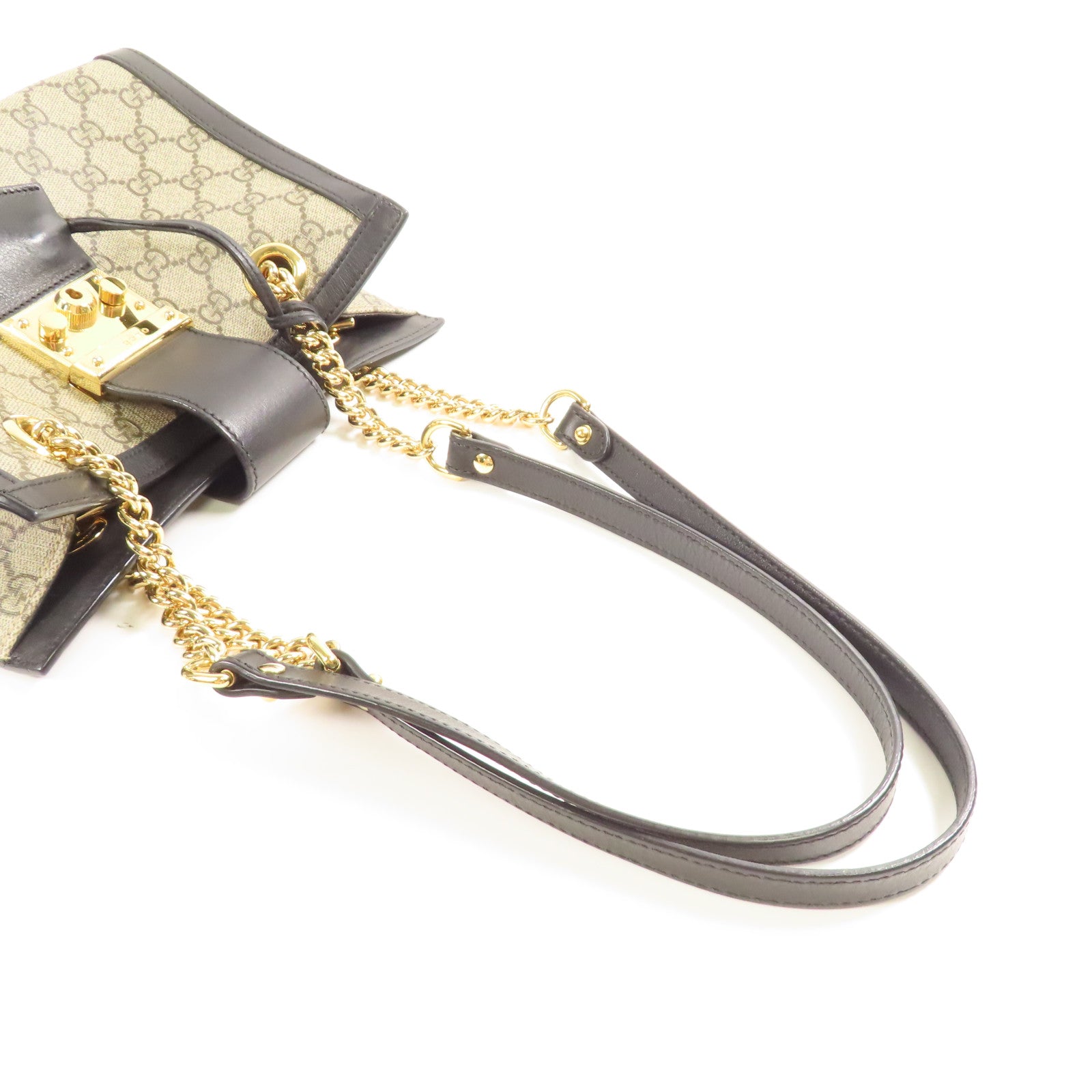 GUCCI 【激減優惠】塗層帆布Padlock Small GG金扣鏈帶肩背袋