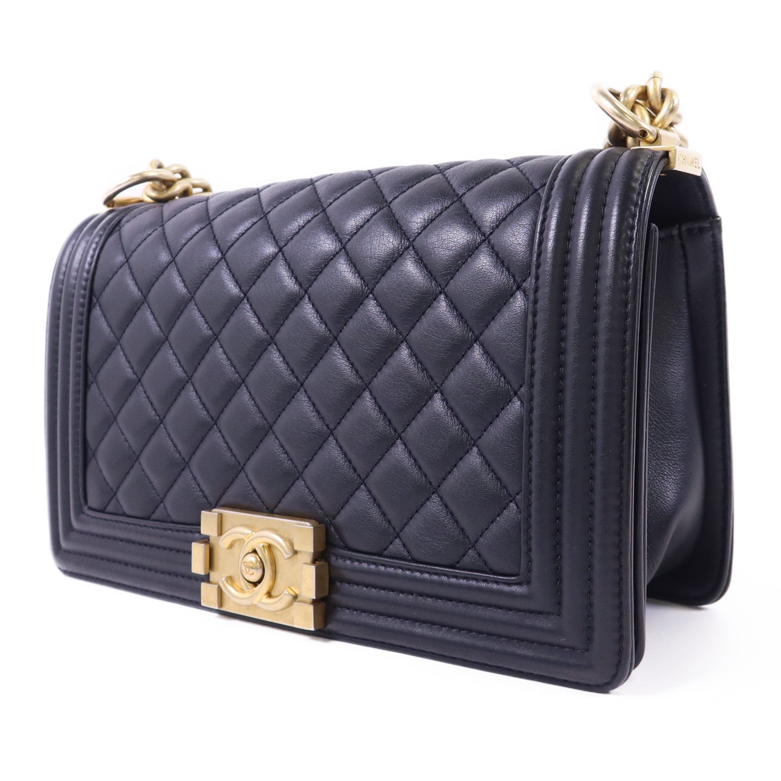 CHANEL 牛皮皮革Boy 25金扣鏈帶肩背袋