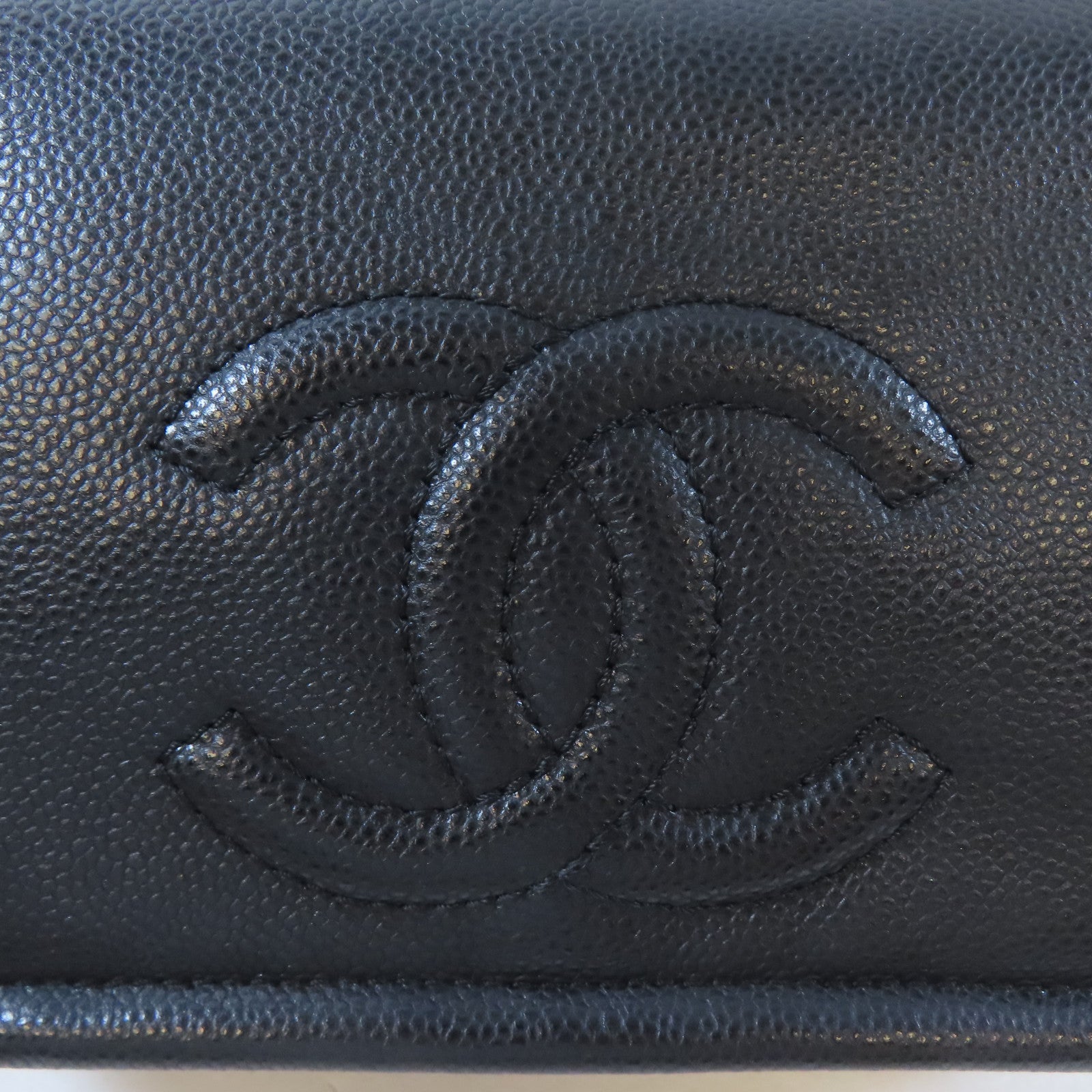 CHANEL Caviar皮革Chain Shoulder Bag銀扣鏈帶肩背袋黑色