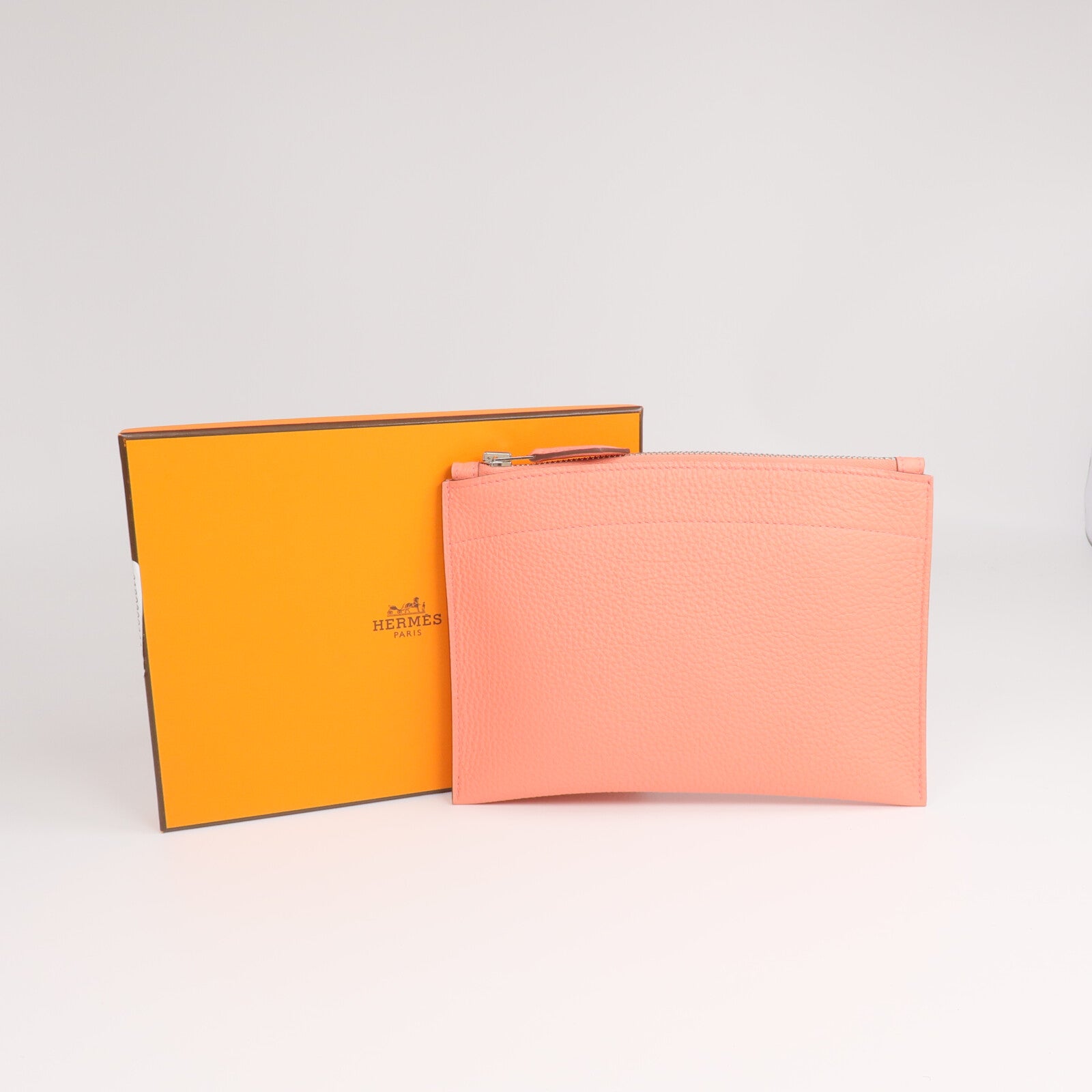 HERMES 【激減優惠】Togo皮革Bazar Pouch PM銀扣手拿包Flamingo