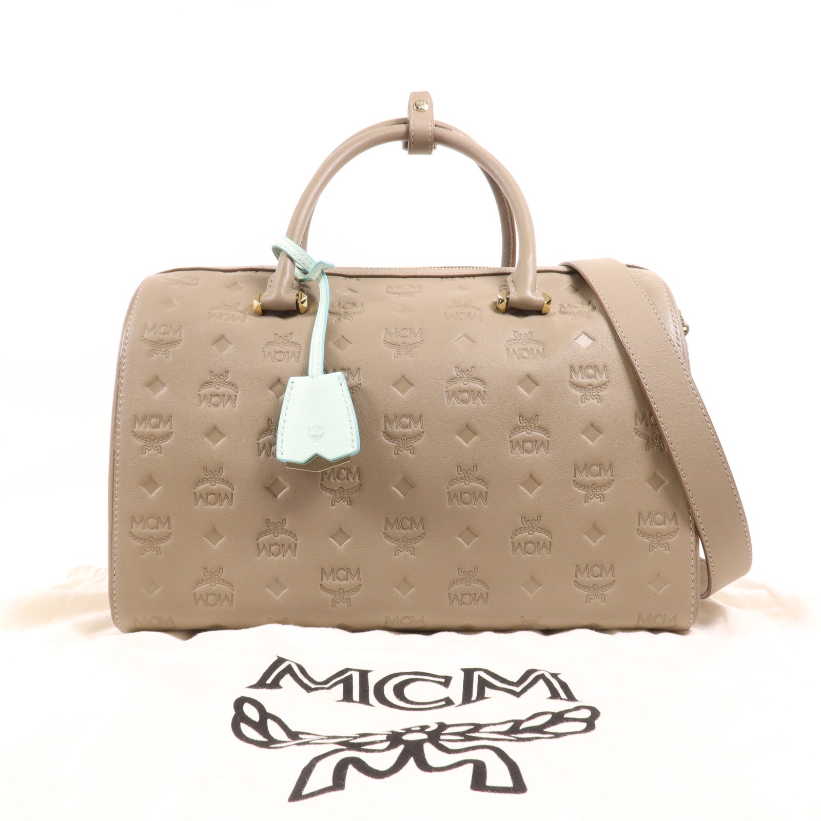 MCM 牛皮皮革2 Way Shoulder Bag金扣手挽肩背兩用袋