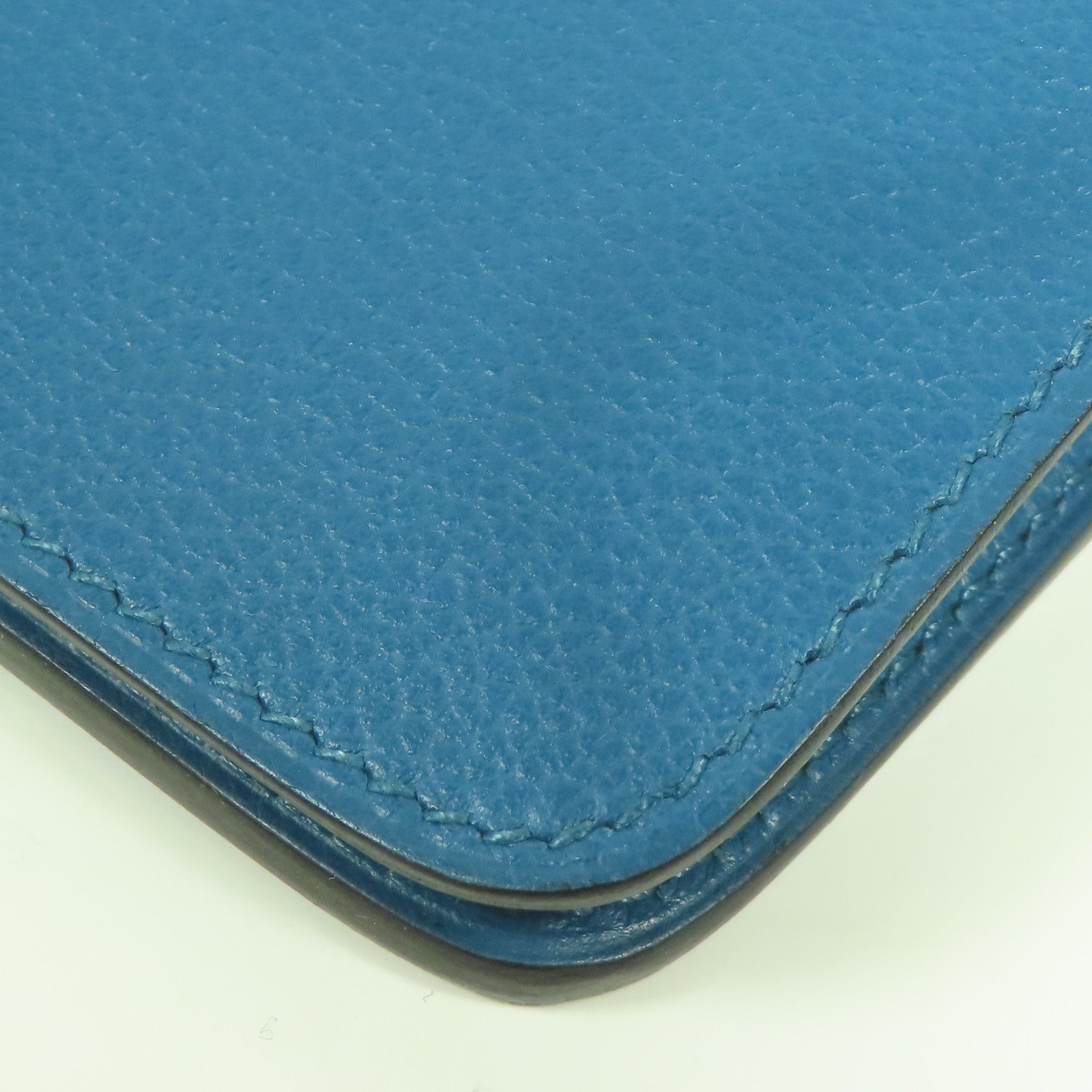 HERMES Evercolor皮革Dogon Compact銀扣錢包Bleu De Galice