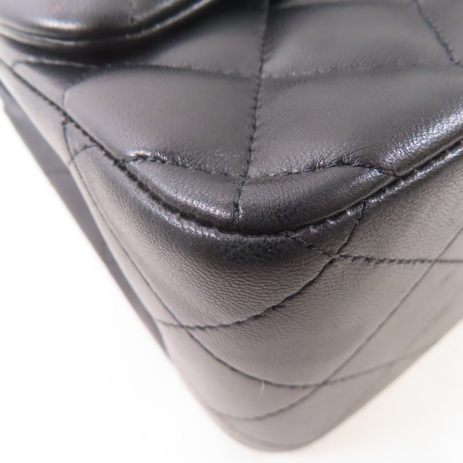 CHANEL 羊皮皮革Large Classic銀扣鏈帶肩背袋黑色