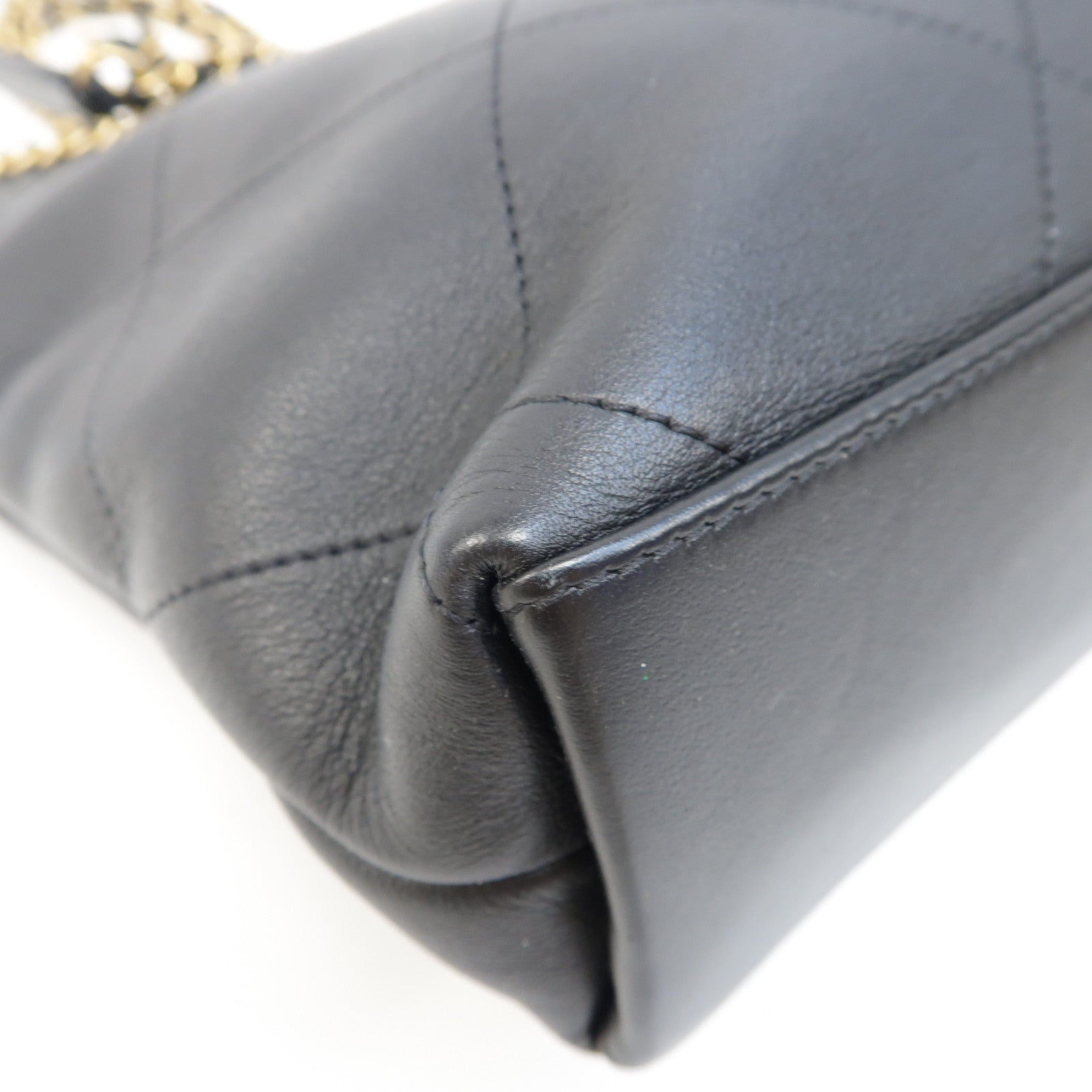 CHANEL 菱格羊皮皮革2way Chain Shoulder Bag金扣鏈帶手挽肩背兩用袋黑色