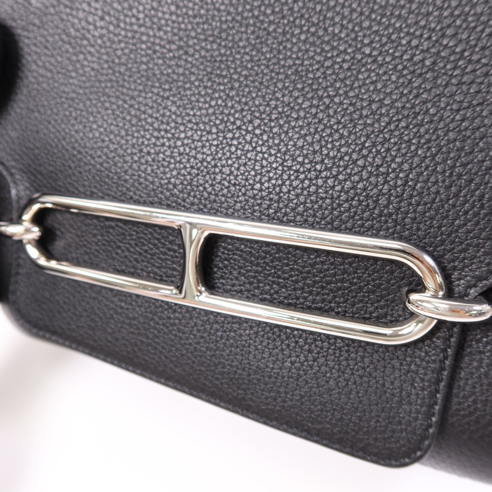 HERMES Clemence皮革Roulis 23銀扣肩背袋Noir