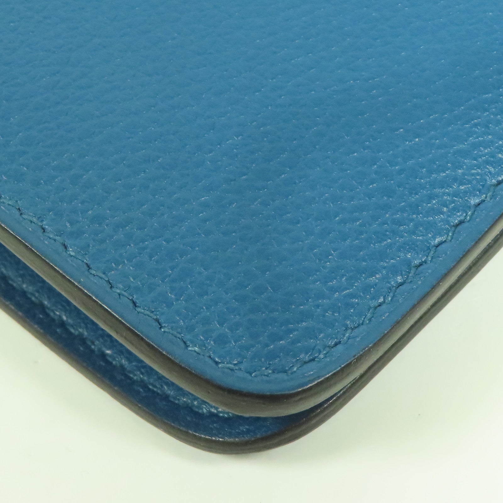 HERMES Evercolor皮革Dogon Compact銀扣錢包Bleu De Galice