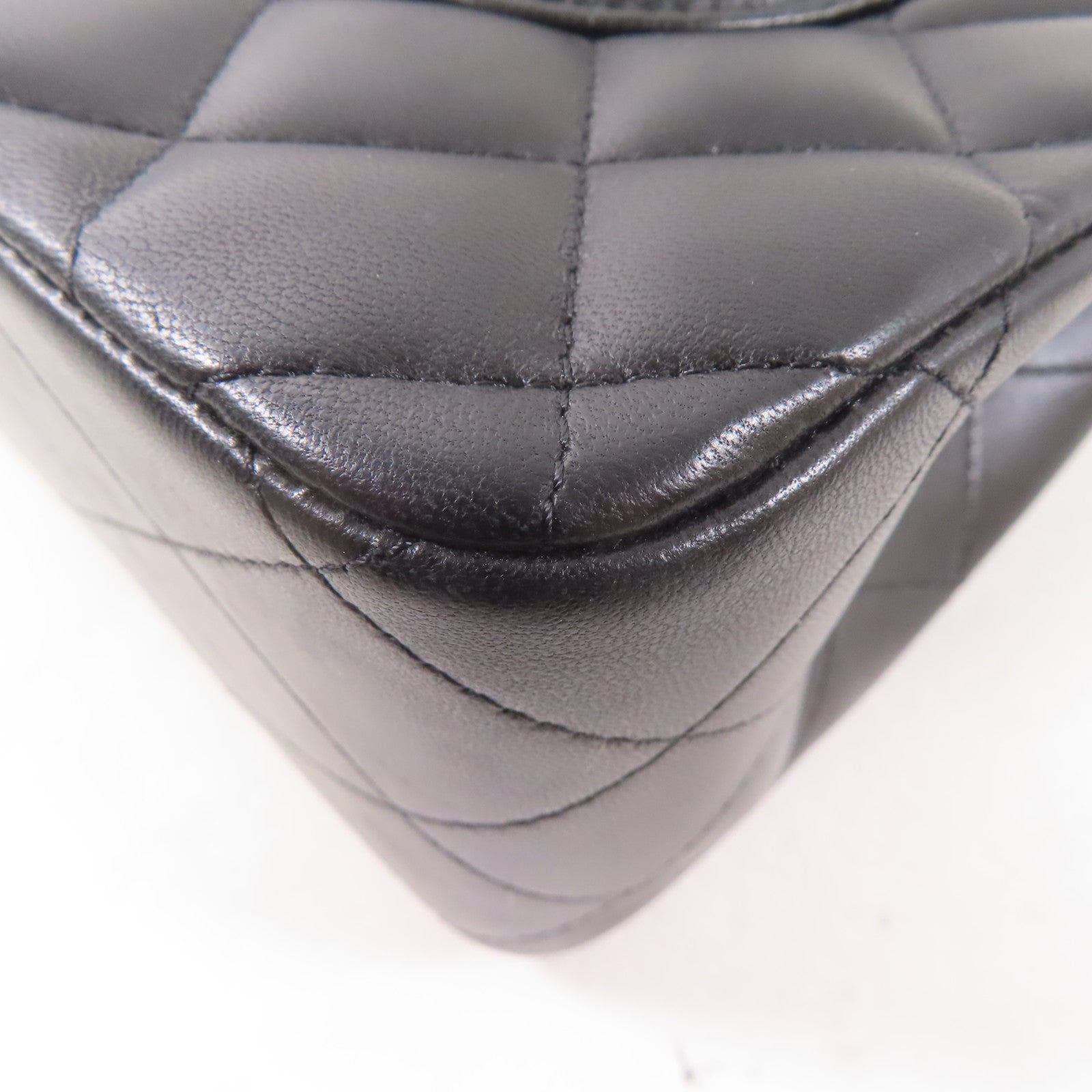 CHANEL 羊皮皮革Large Classic銀扣鏈帶肩背袋黑色