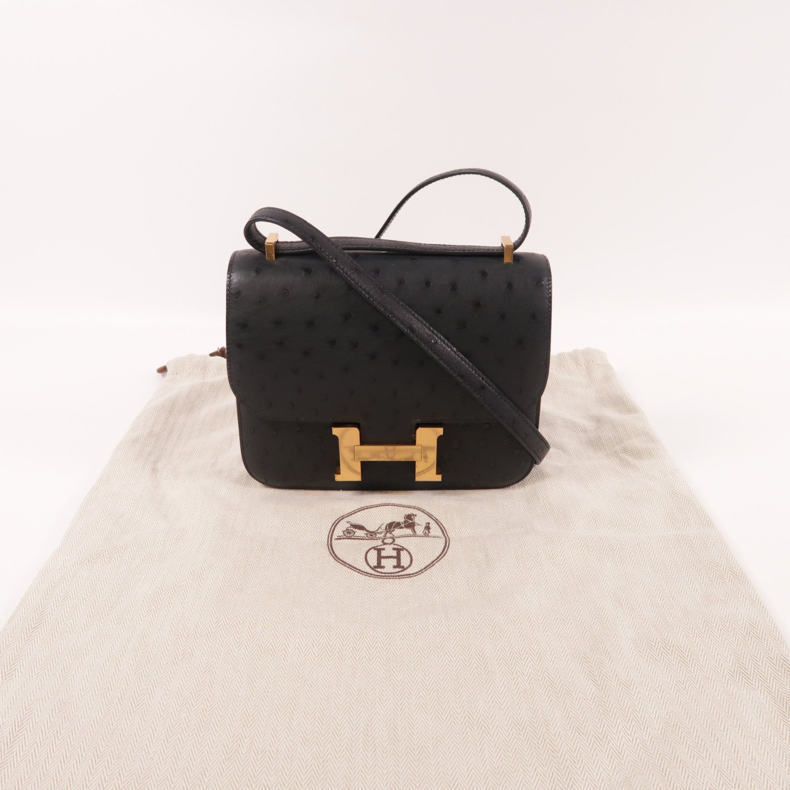 HERMES 【激減優惠】鴕鳥皮革Mini Constance肩背袋