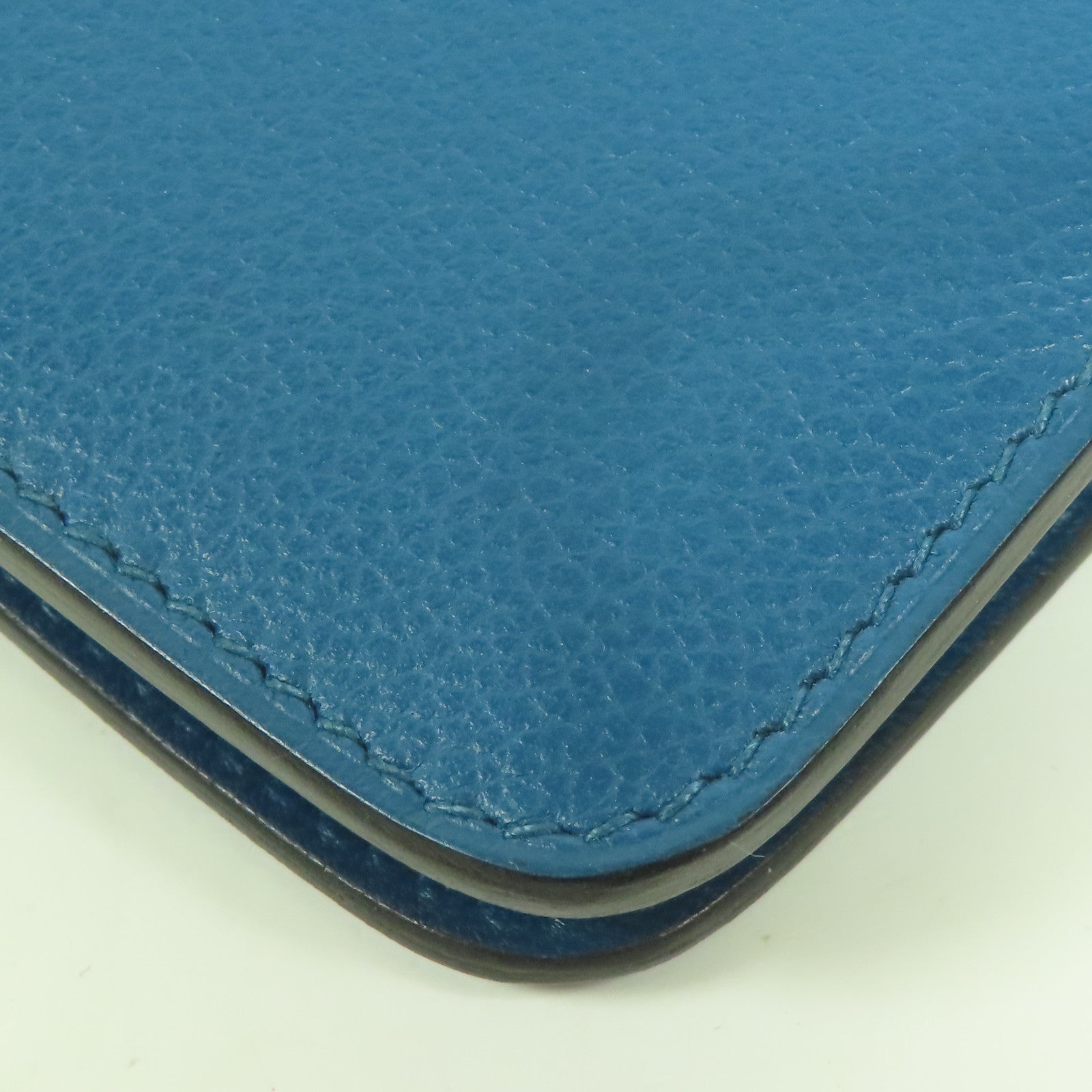 HERMES Evercolor皮革Dogon Compact銀扣錢包Bleu De Galice