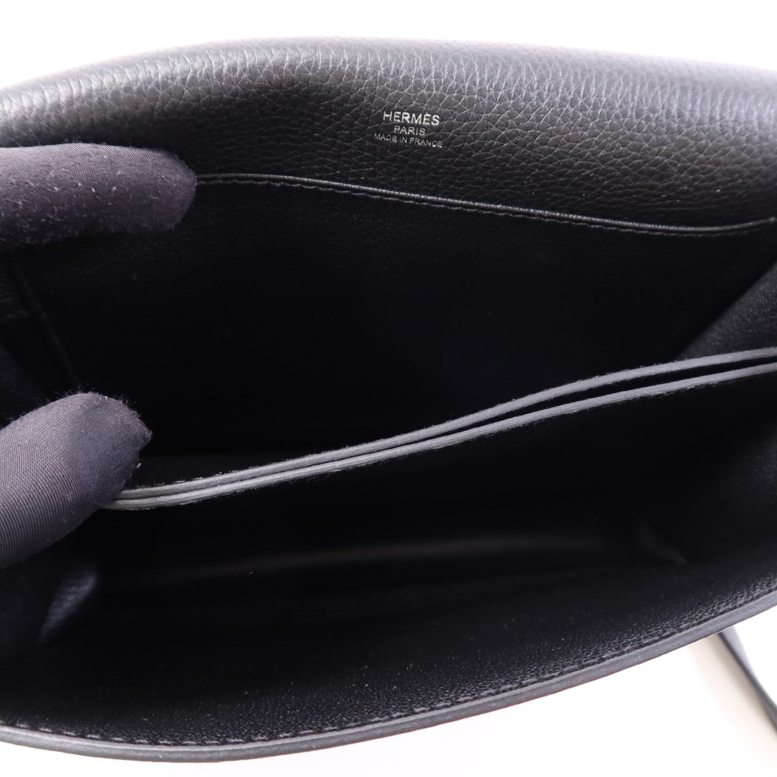 HERMES Clemence皮革Roulis 23銀扣肩背袋Noir