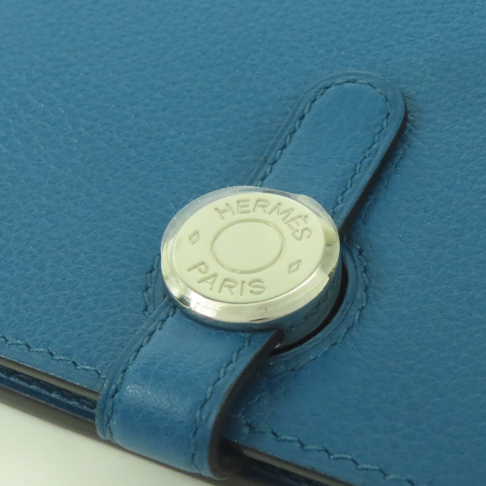 HERMES Evercolor皮革Dogon Compact銀扣錢包Bleu De Galice