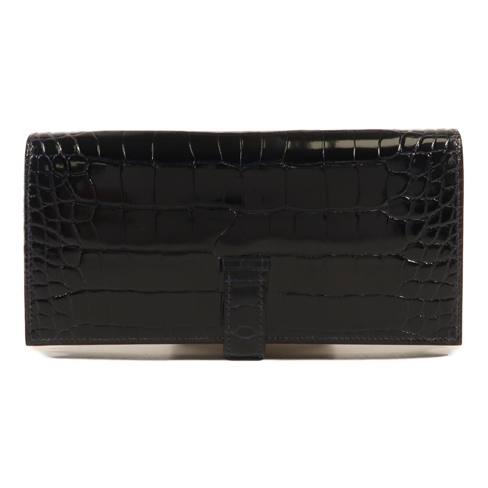 HERMES Alligator Shiny皮革Bearn Long Wallet銀扣長錢包Bleu Marine