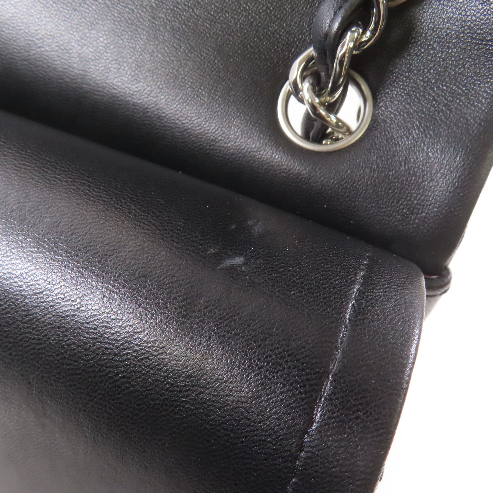CHANEL 羊皮皮革Large Classic銀扣鏈帶肩背袋黑色