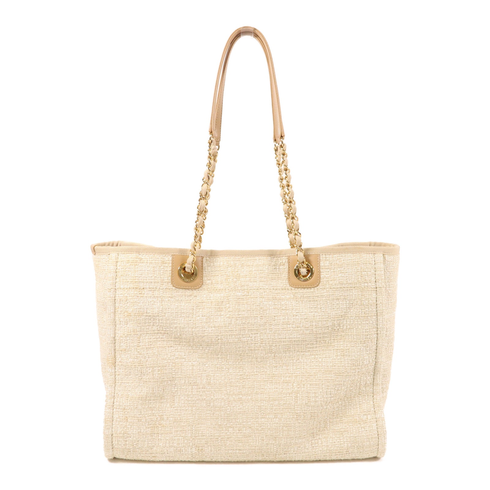 CHANEL Straw Deauville Tote金扣鏈帶肩背袋