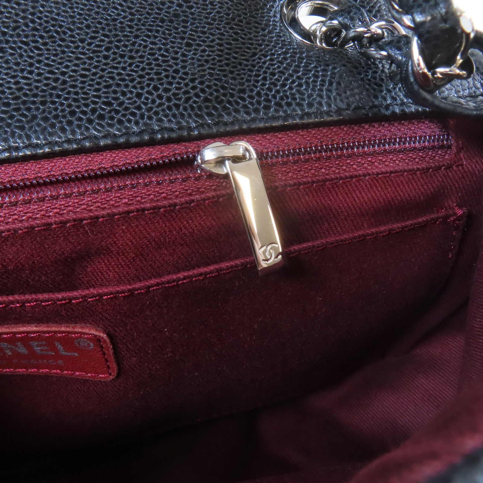 CHANEL Caviar皮革Chain Shoulder Bag銀扣鏈帶肩背袋黑色