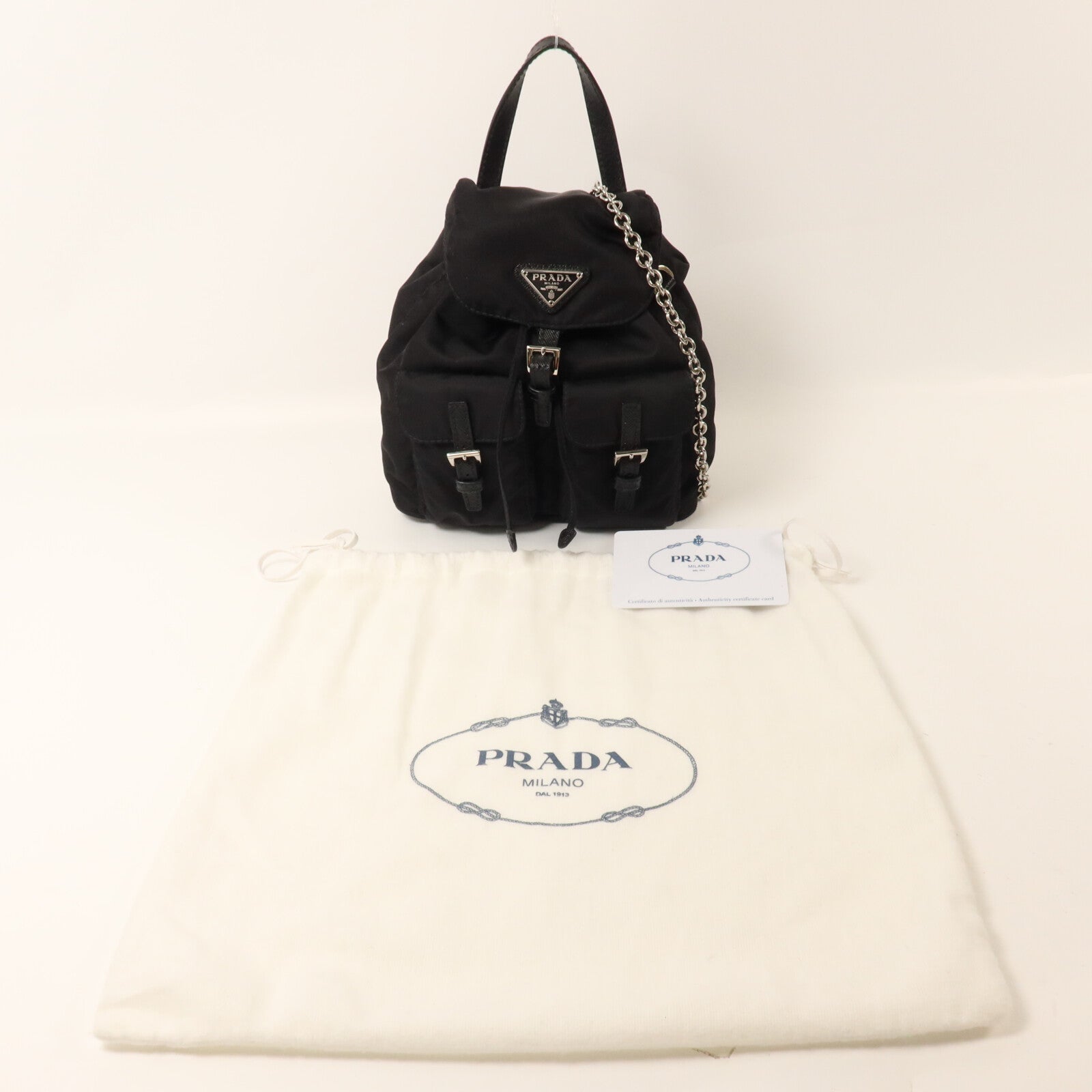 PRADA 尼龍Mini Backpack Chain Shoulder鏈帶手挽肩背兩用袋