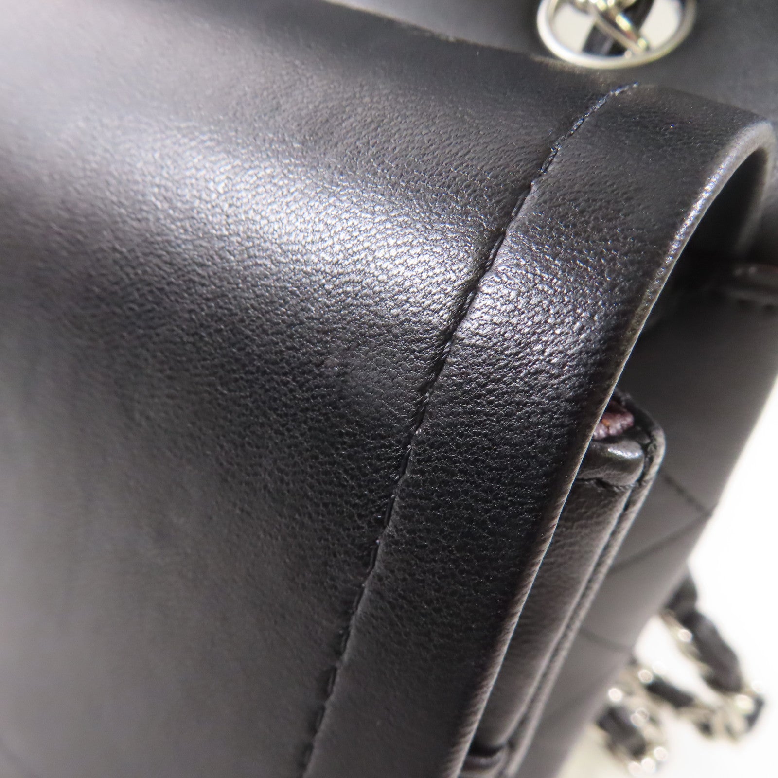 CHANEL 羊皮皮革Large Classic銀扣鏈帶肩背袋黑色