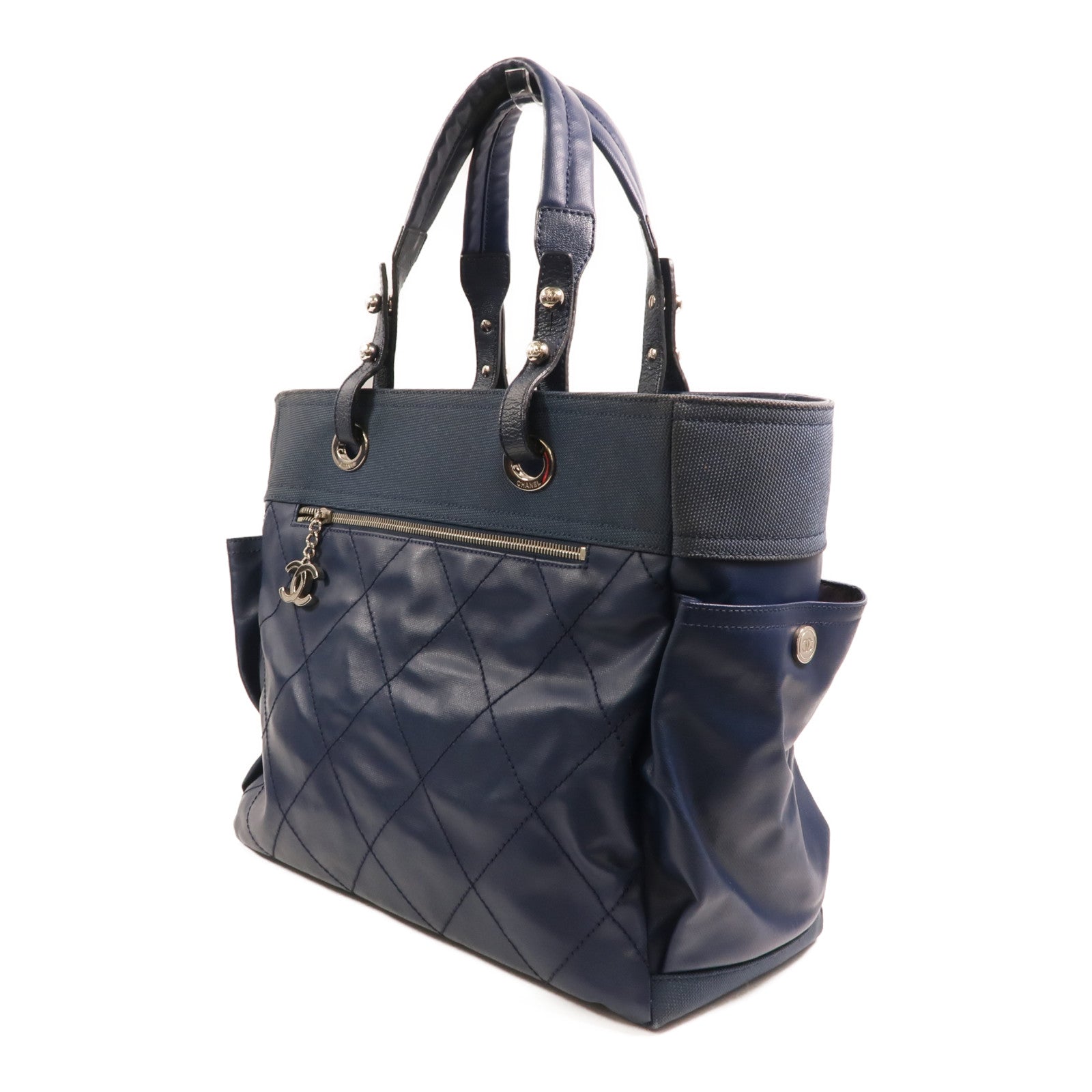 CHANEL 塗層帆布Paris Biarritz Tote銀扣手挽袋