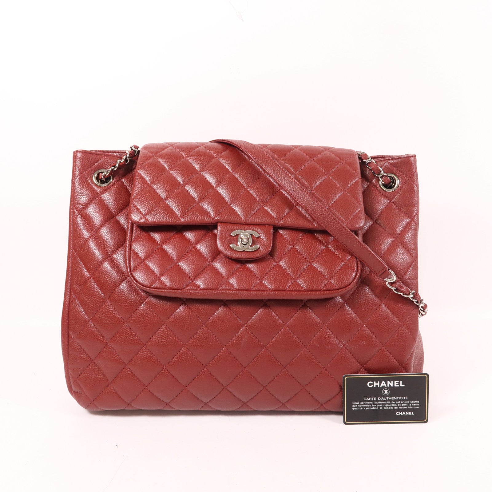 CHANEL 牛皮皮革Chain Shoulder Tote銀扣鏈帶肩背袋/手挽袋