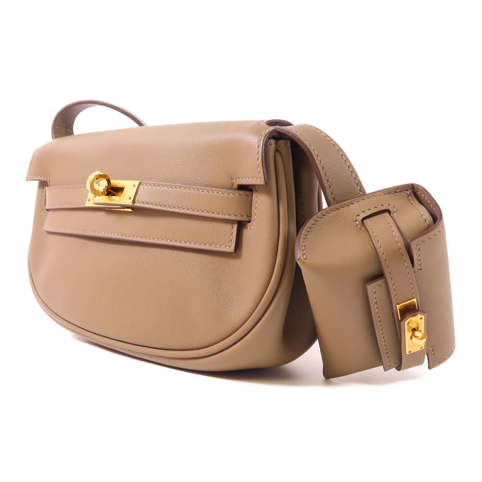 HERMES Swift皮革Kelly Moove金扣肩背袋Etoupe