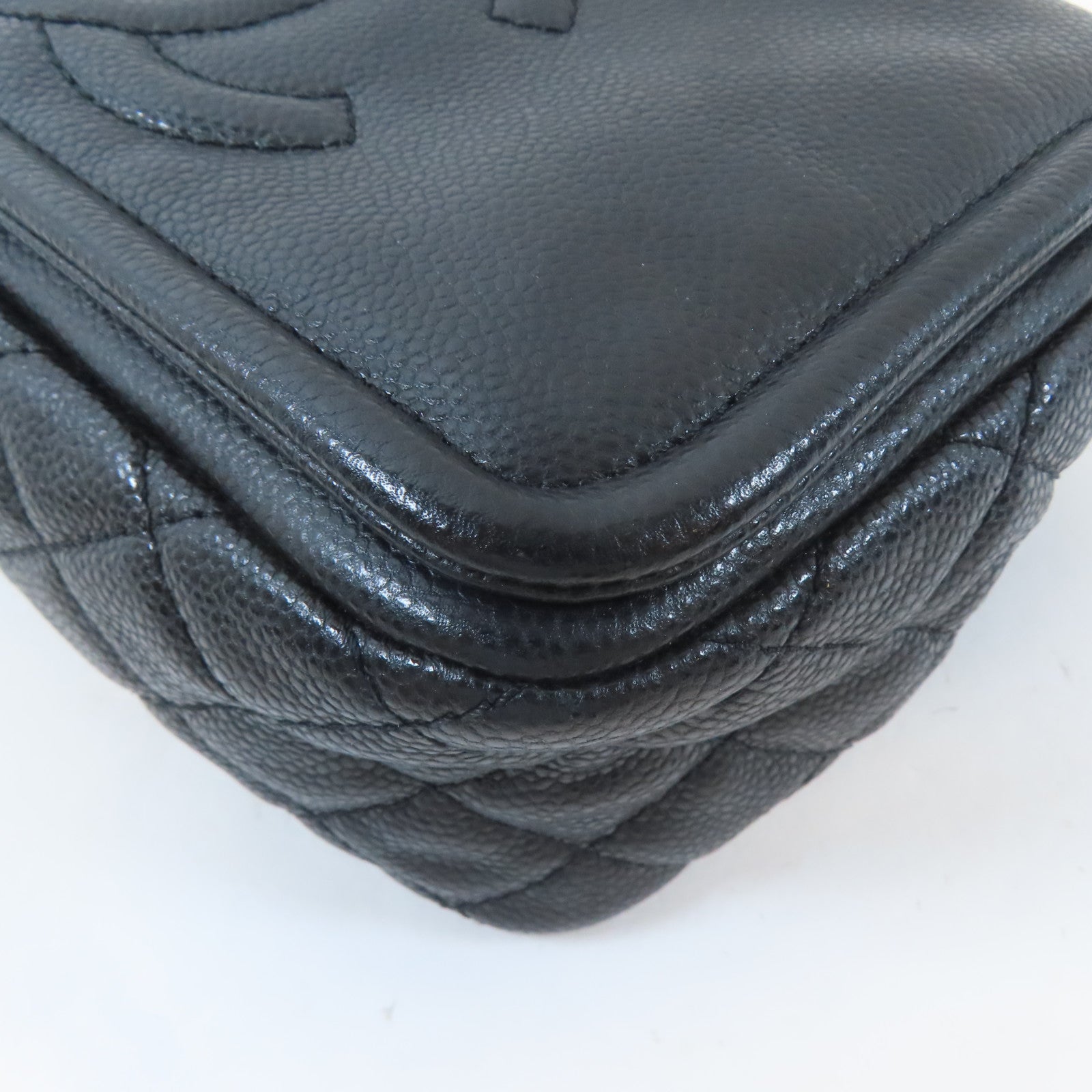 CHANEL Caviar皮革Chain Shoulder Bag銀扣鏈帶肩背袋黑色