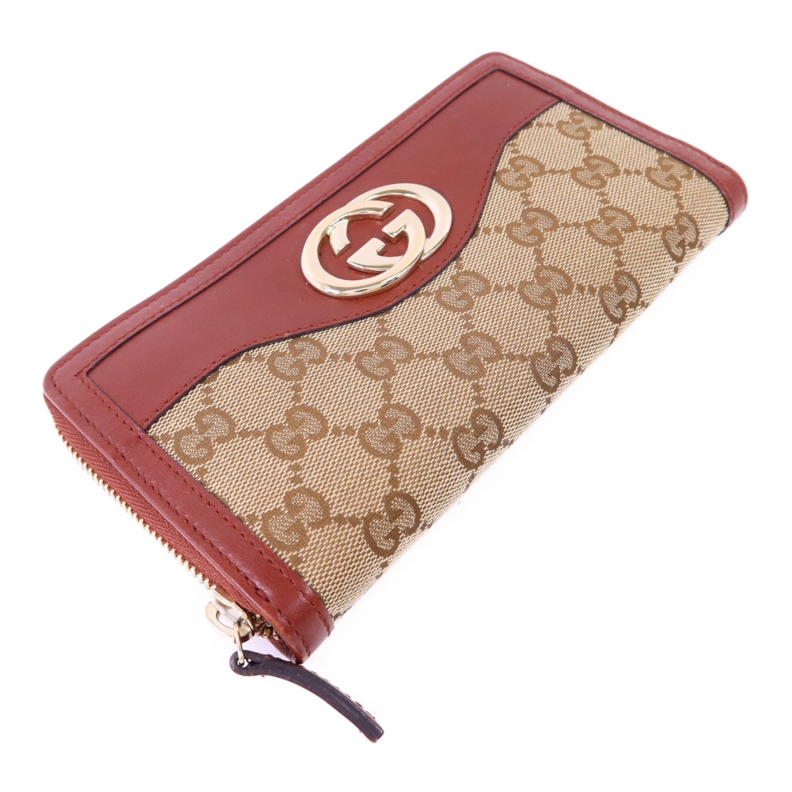 GUCCI 【激減優惠】牛皮皮革/帆布Long Wallet金扣長錢包