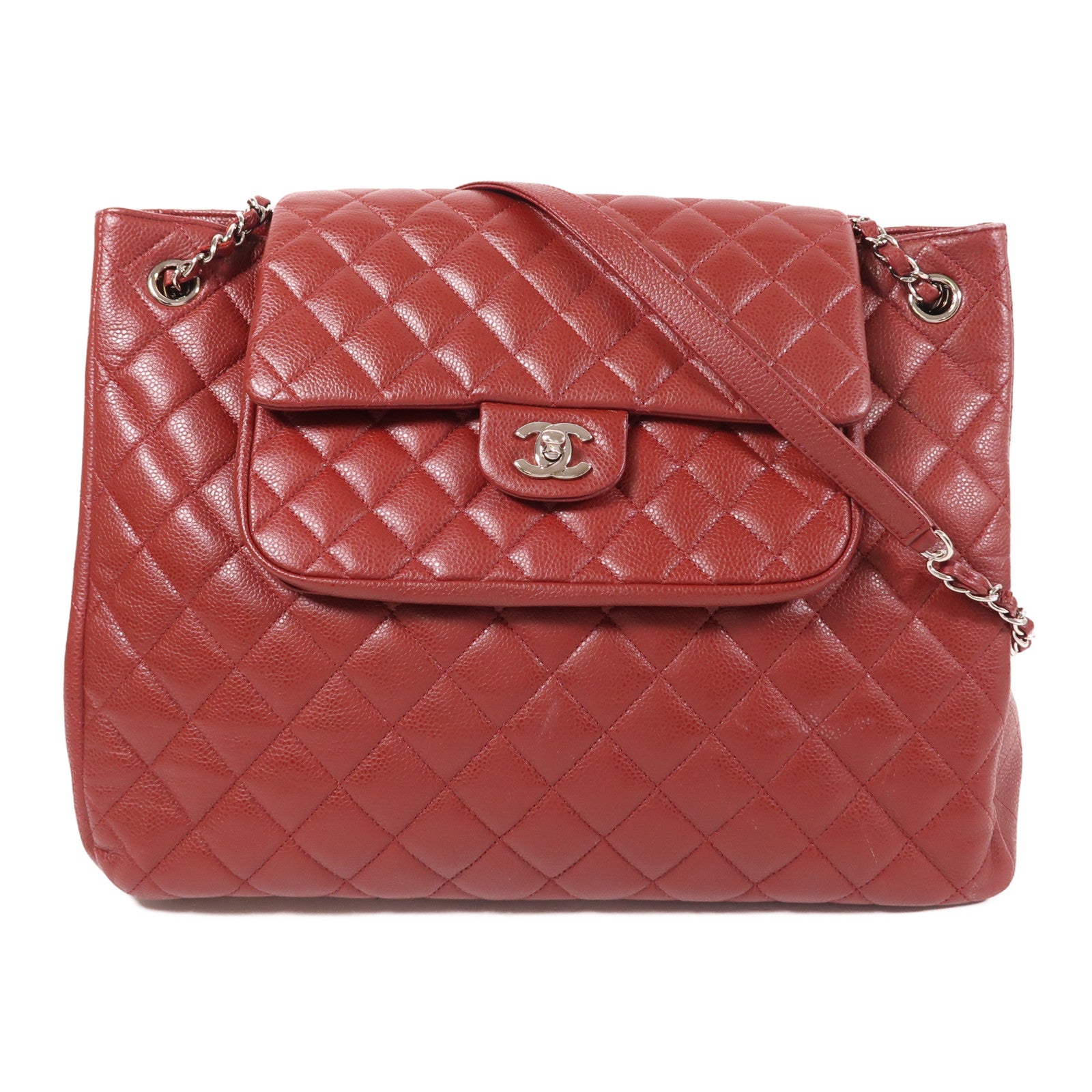 CHANEL 牛皮皮革Chain Shoulder Tote銀扣鏈帶肩背袋/手挽袋